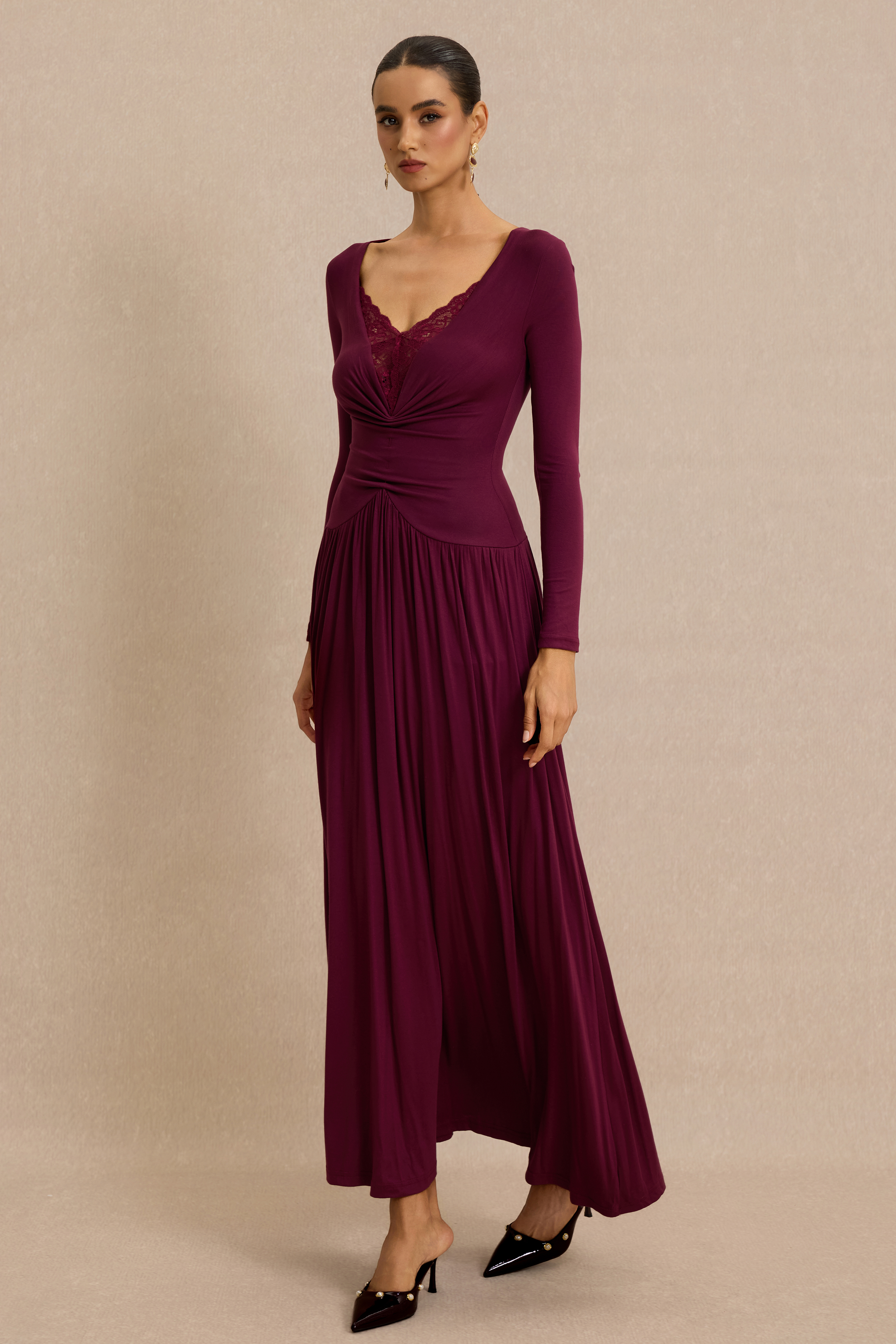 Lace Splicing V-Neck Midi Dress