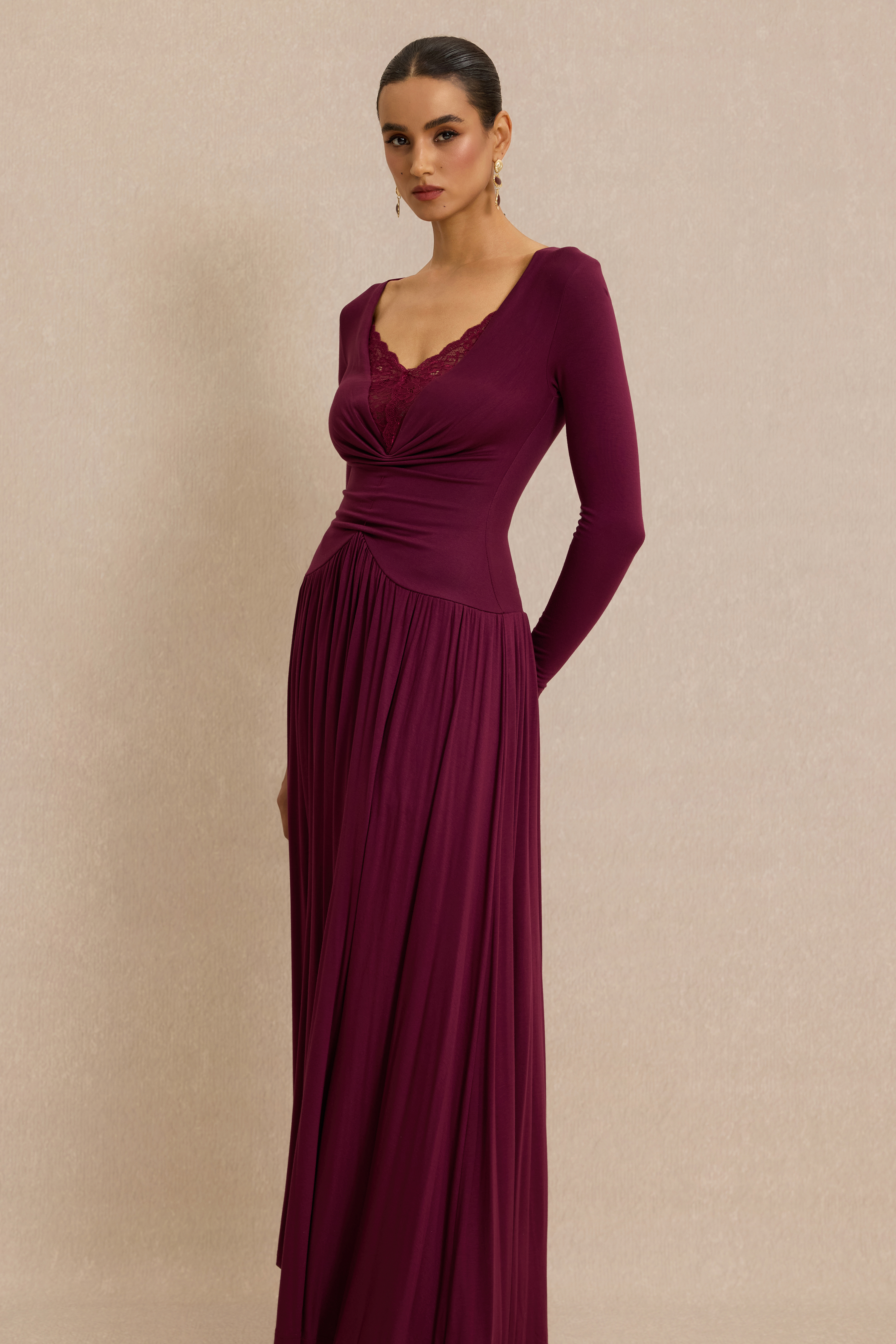 Lace Splicing V-Neck Midi Dress