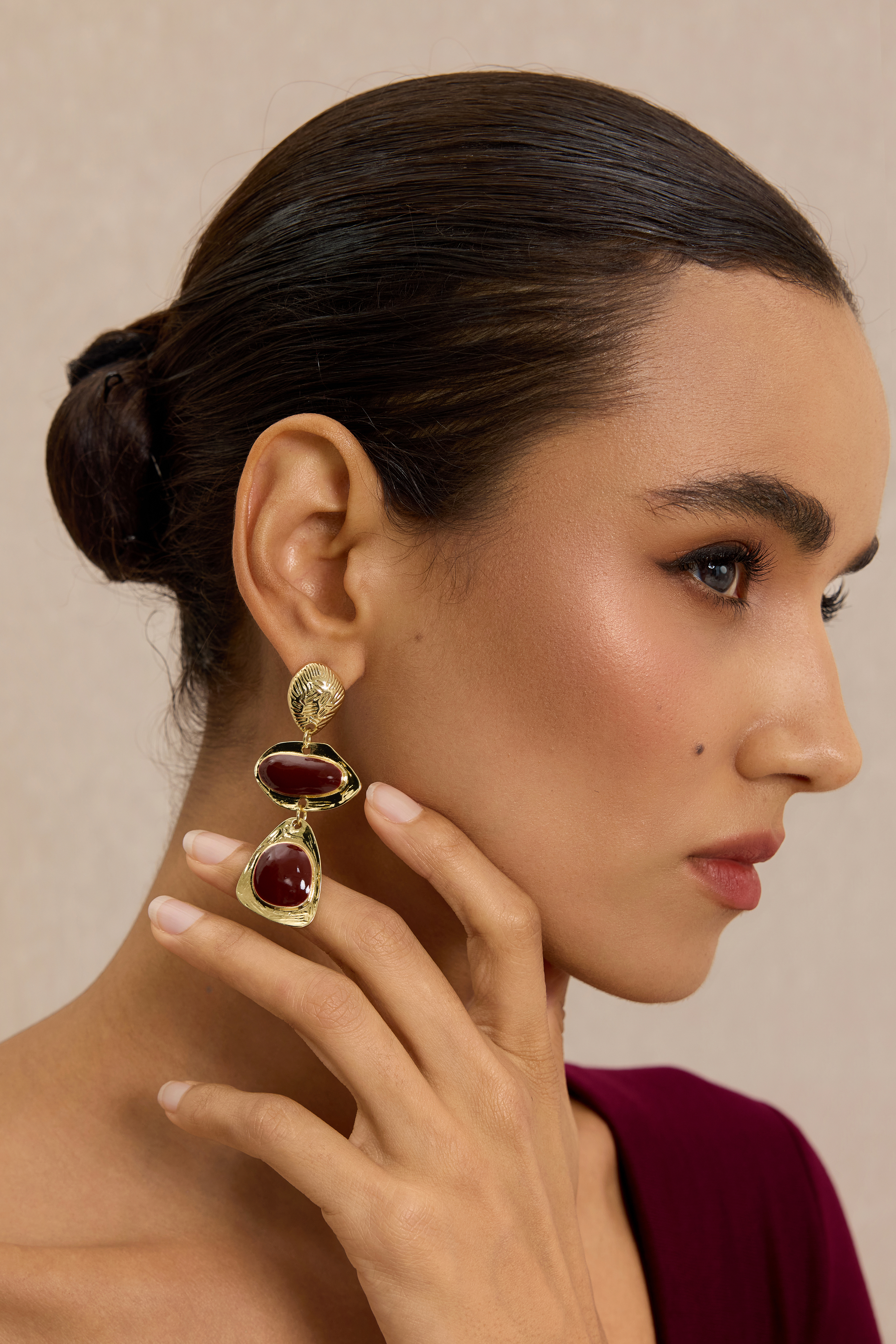 Vintage Enamel Textured Gold Tiered Earrings