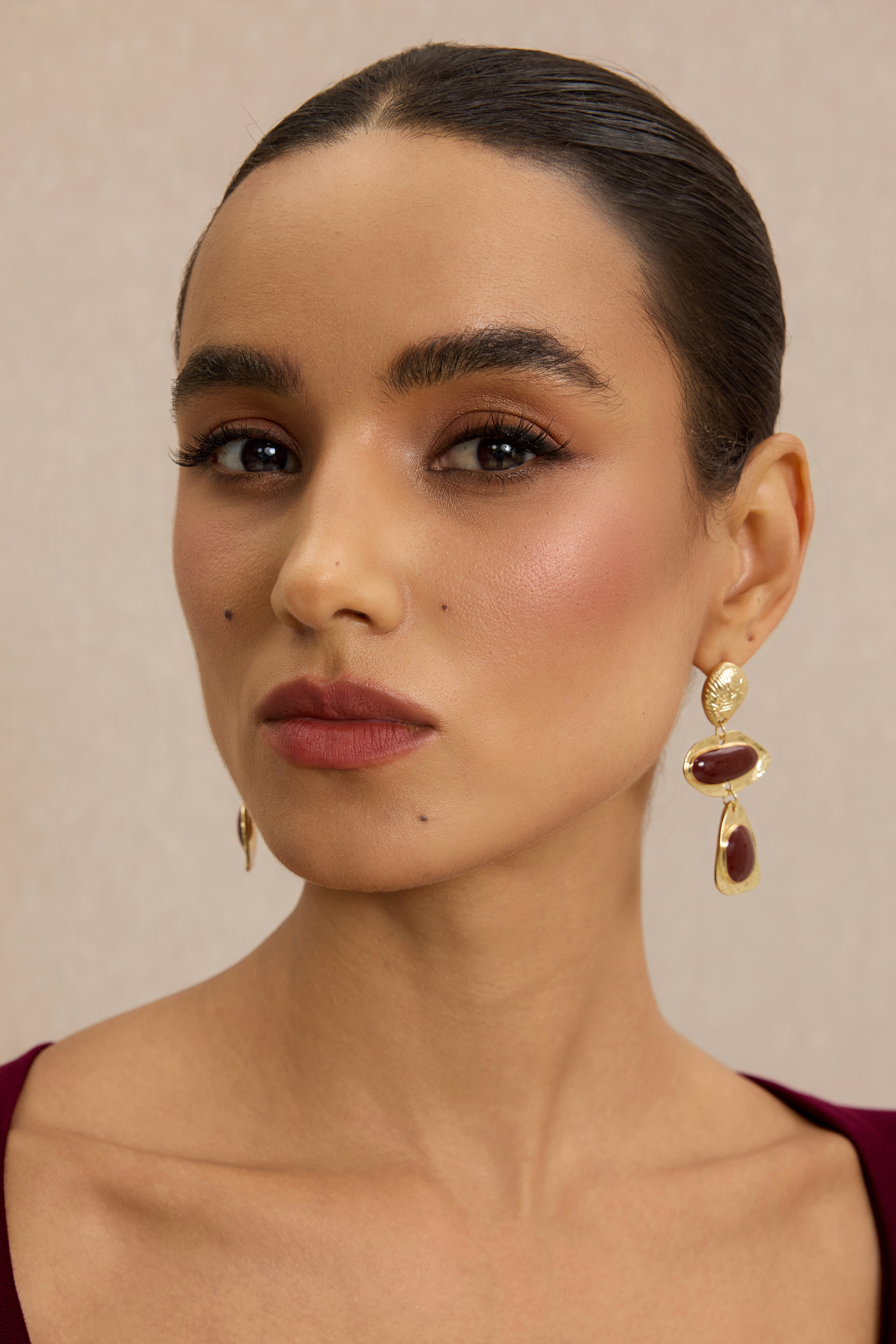 Vintage Enamel Textured Gold Tiered Earrings