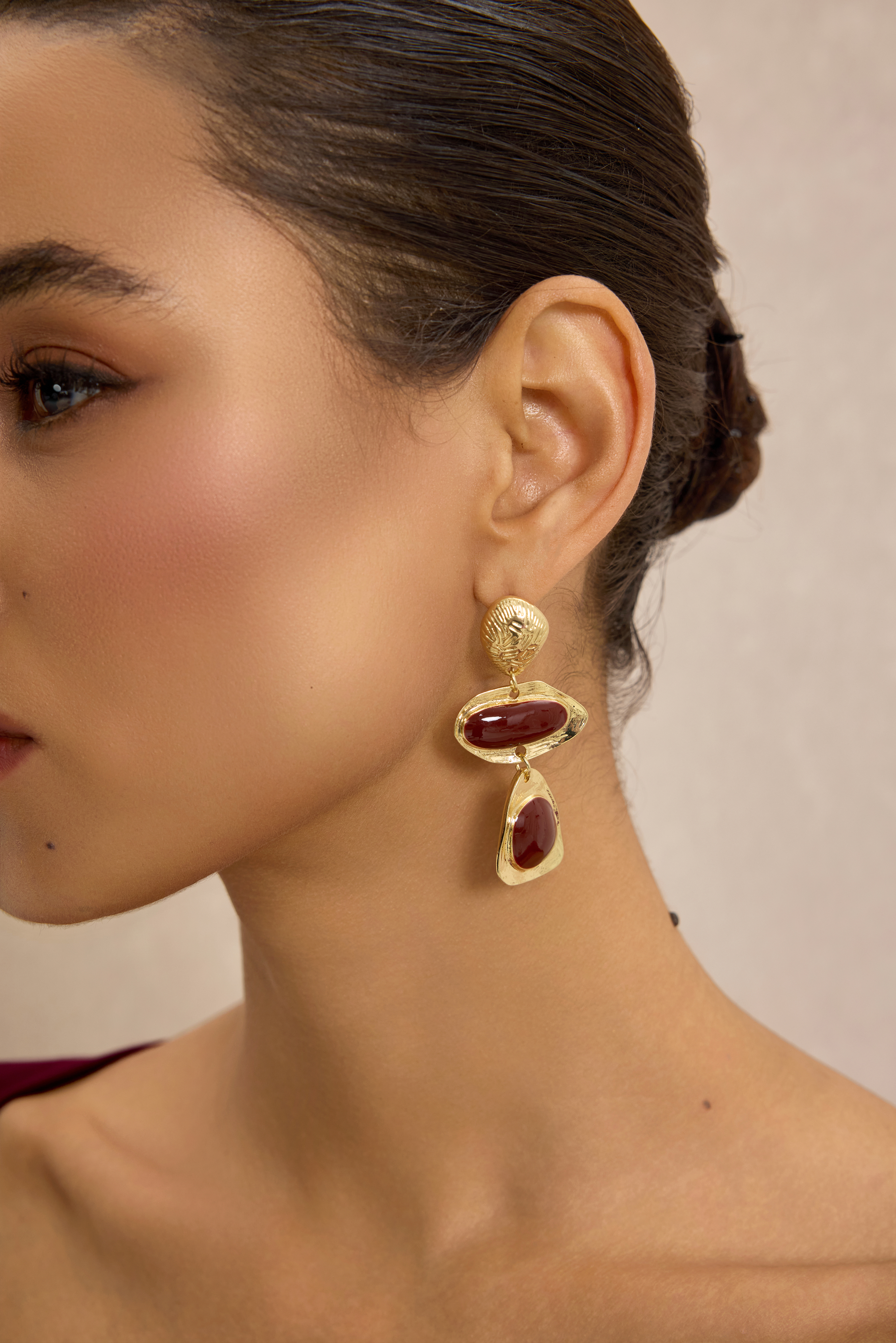 Vintage Enamel Textured Gold Tiered Earrings