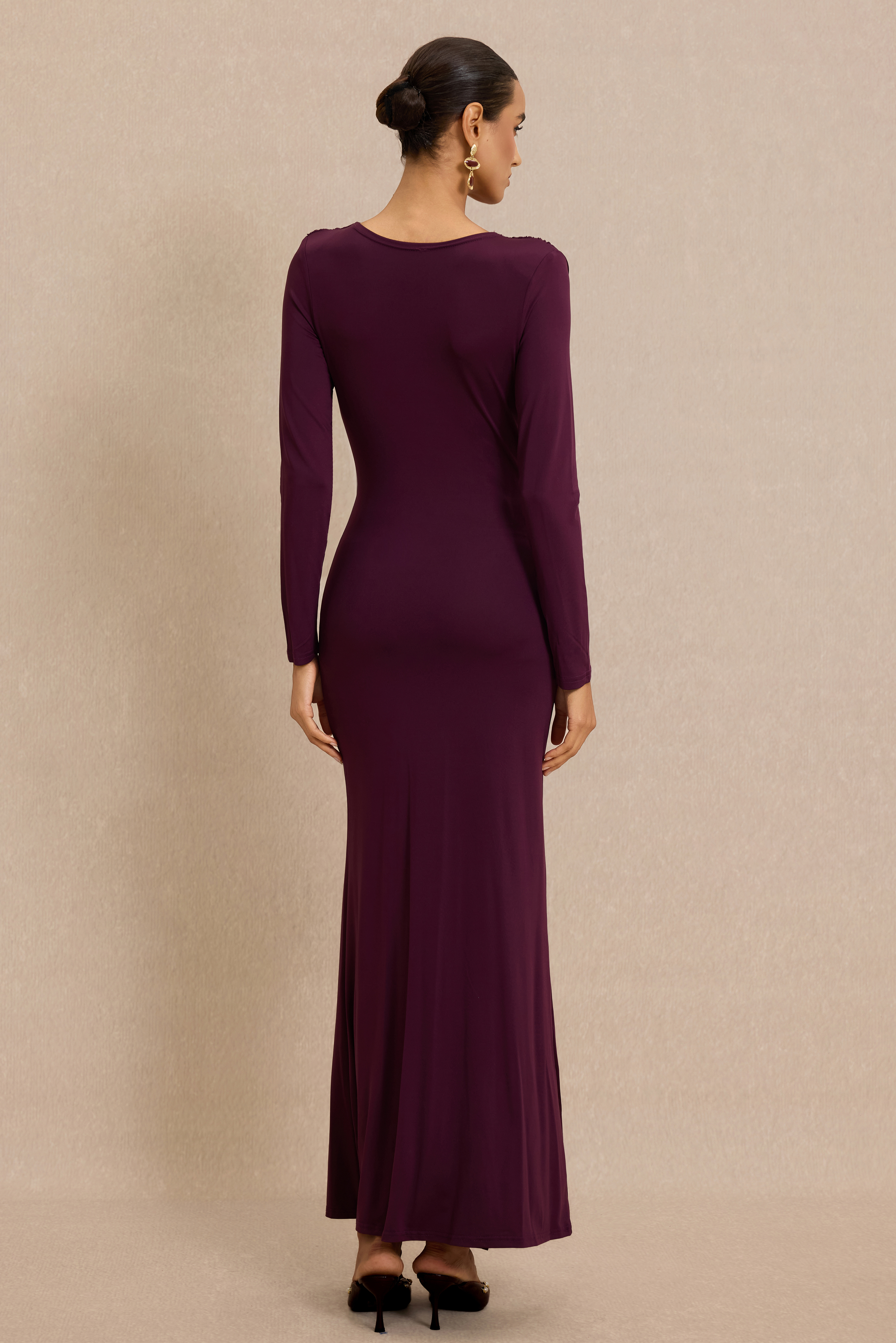 Jersey Draped Long Sleeve Midi Dress
