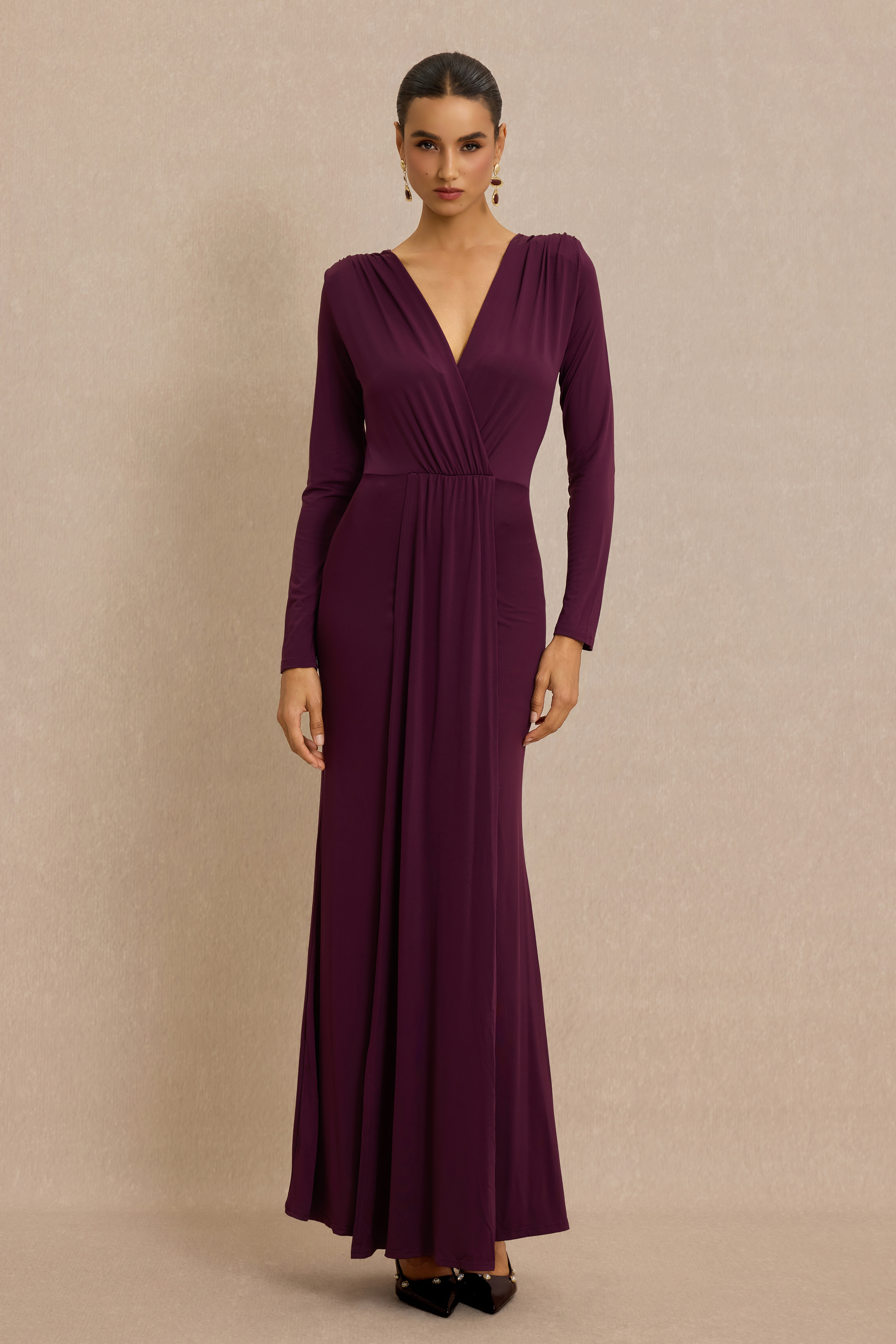Jersey Draped Long Sleeve Midi Dress