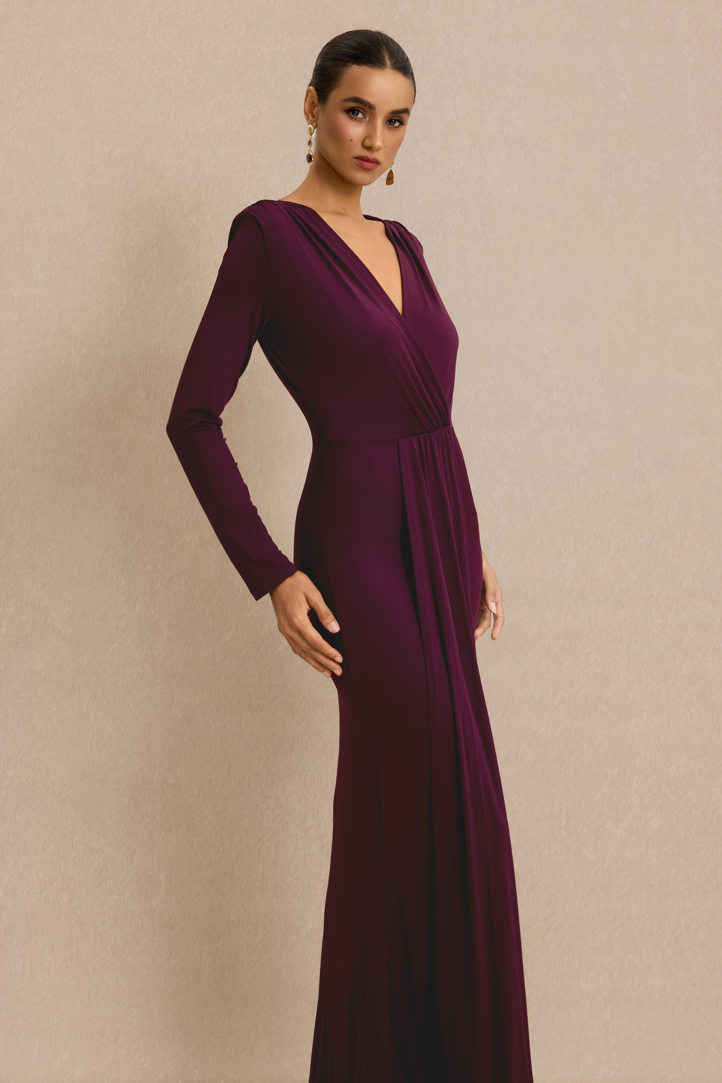 Jersey Draped Long Sleeve Midi Dress