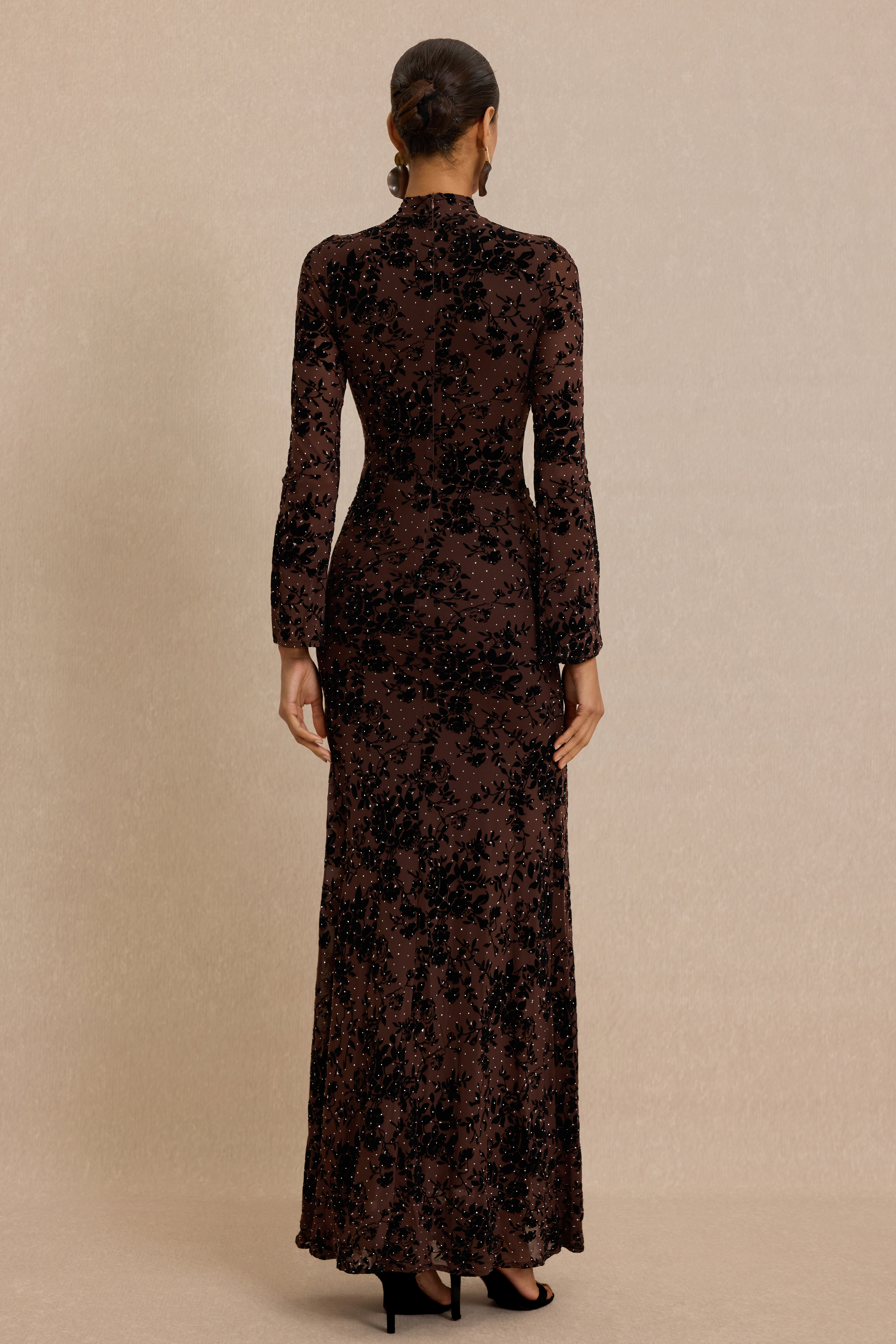 Burn-Out Rhinestone Ruched Maxi Dress