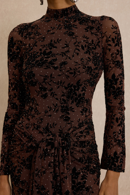 Burn-Out Rhinestone Ruched Maxi Dress