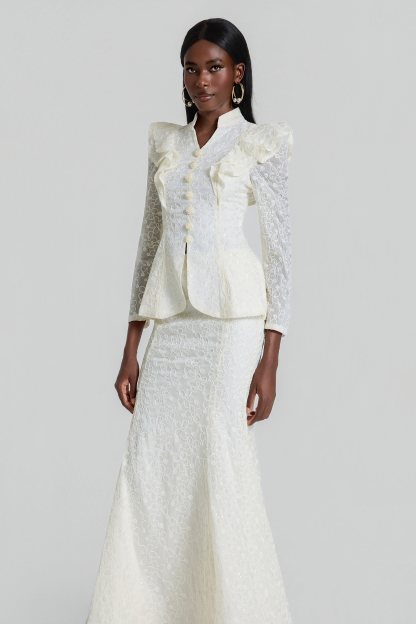 Embroidered Ruffle Top & High Waist Maxi Skirt Set