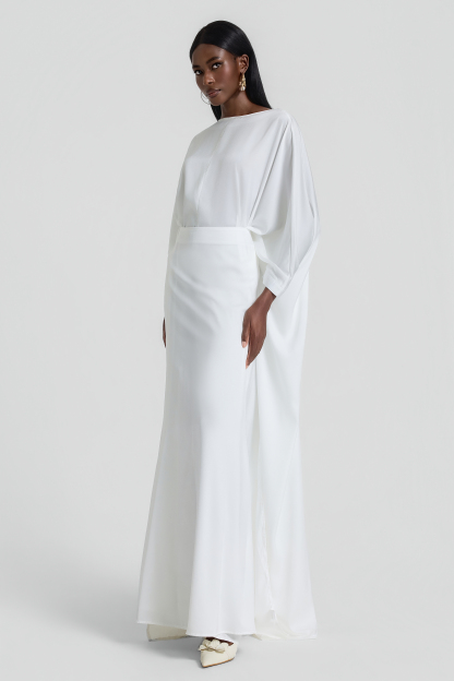 Satin Batwing Sleeve Top & High Waist Maxi Skirt Set