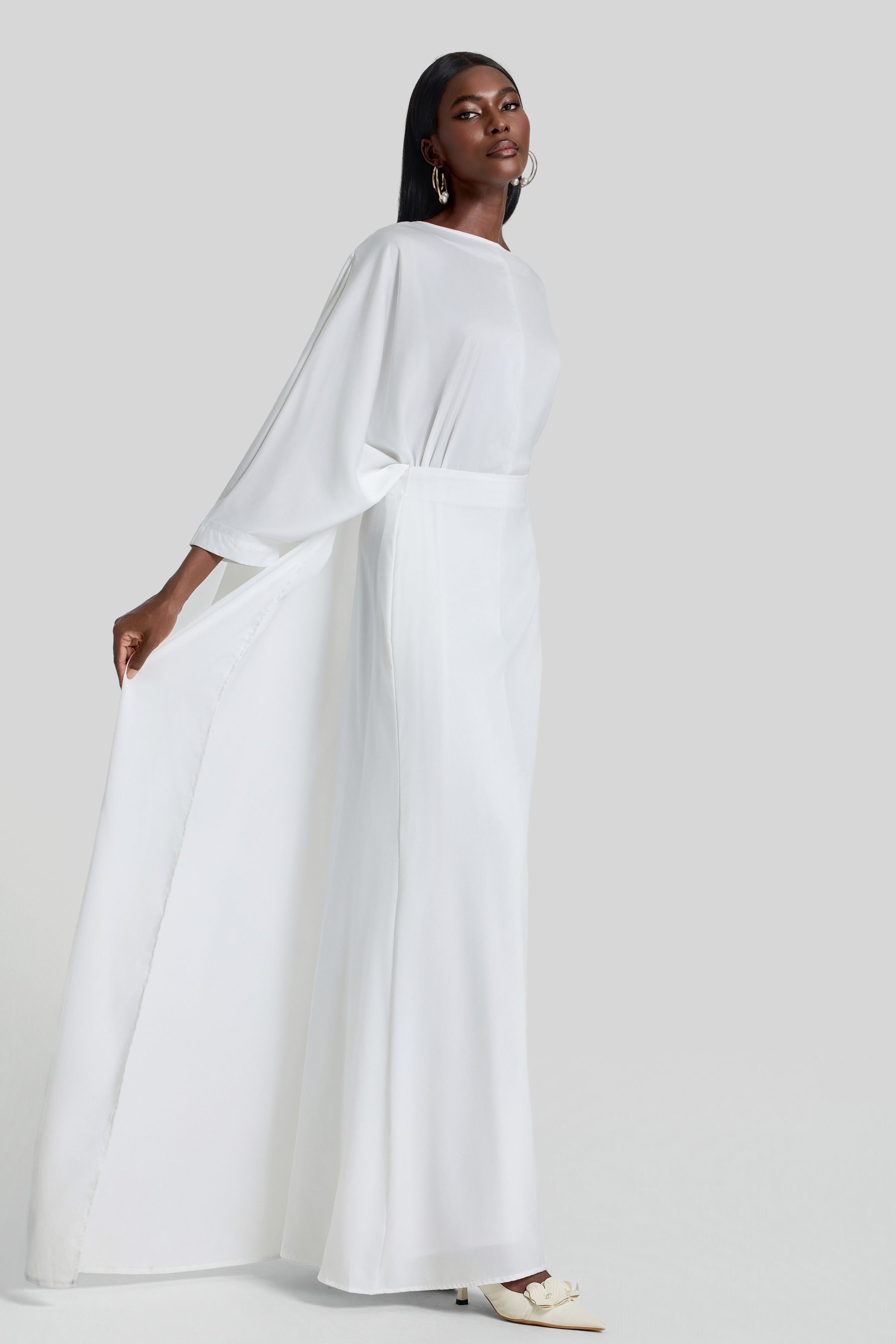 Satin Batwing Sleeve Top & High Waist Maxi Skirt Set