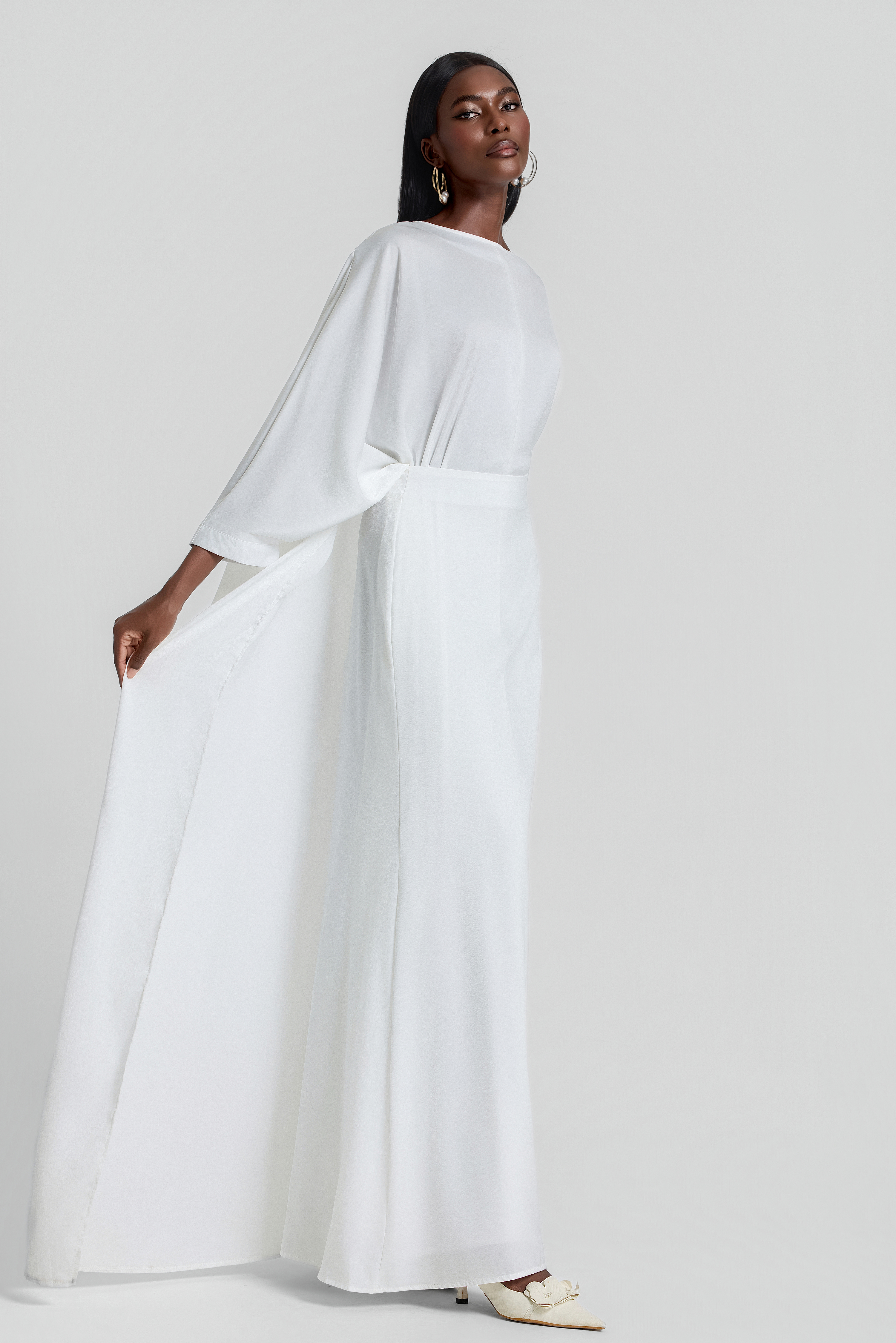 Satin Batwing Sleeve Top & High Waist Maxi Skirt Set