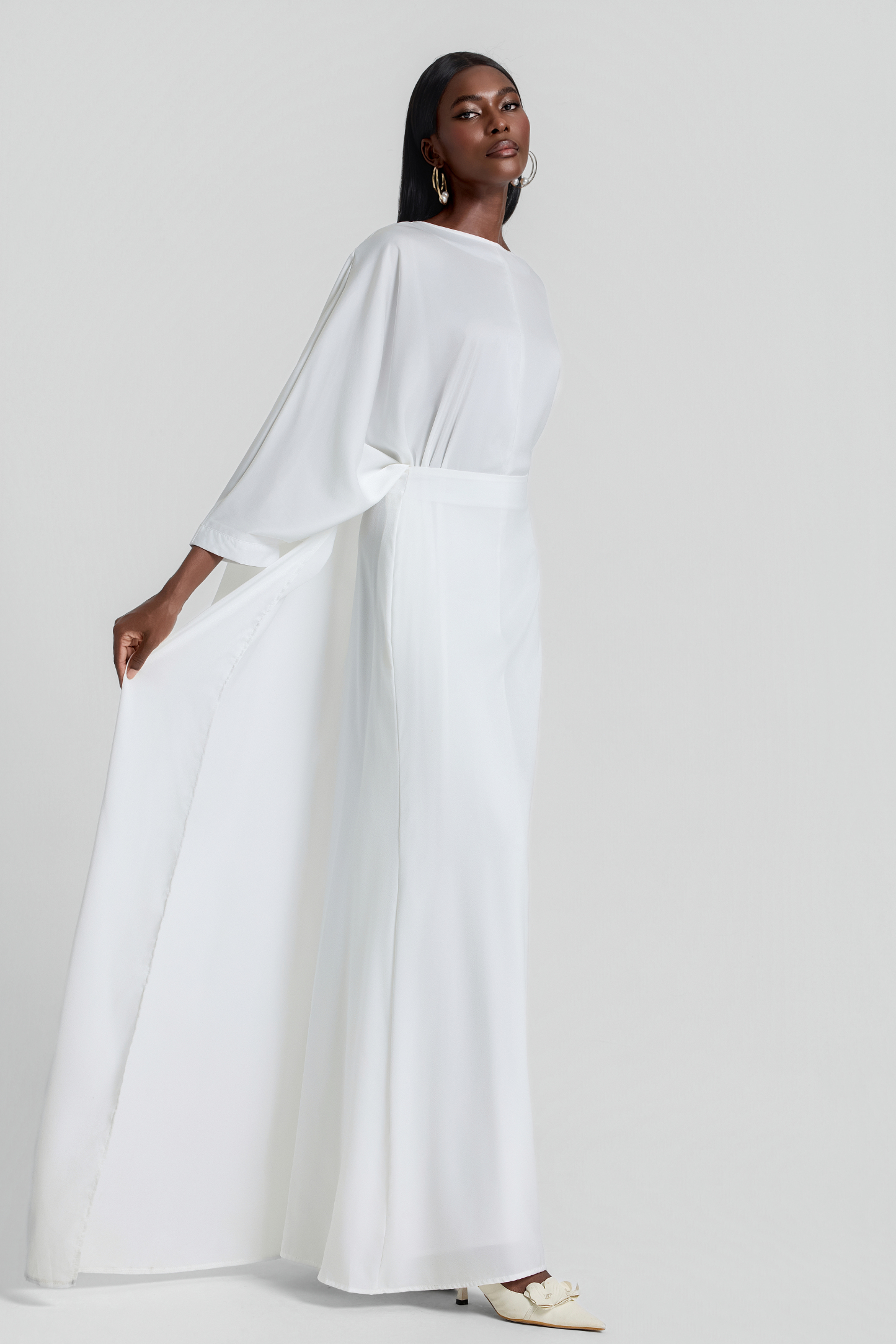 Satin Batwing Sleeve Top & High Waist Maxi Skirt Set