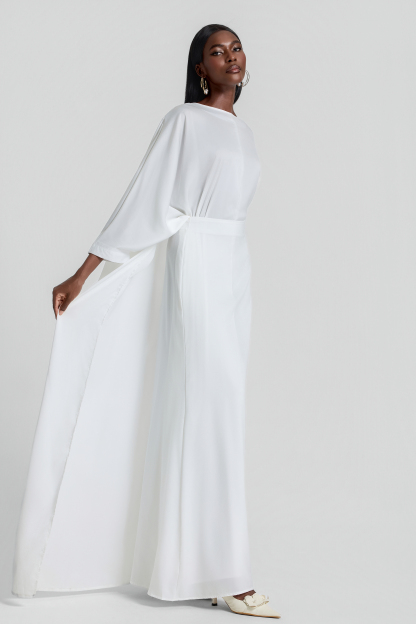 Satin Batwing Sleeve Top & High Waist Maxi Skirt Set
