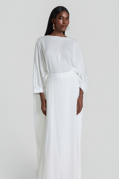 Satin Batwing Sleeve Top & High Waist Maxi Skirt Set