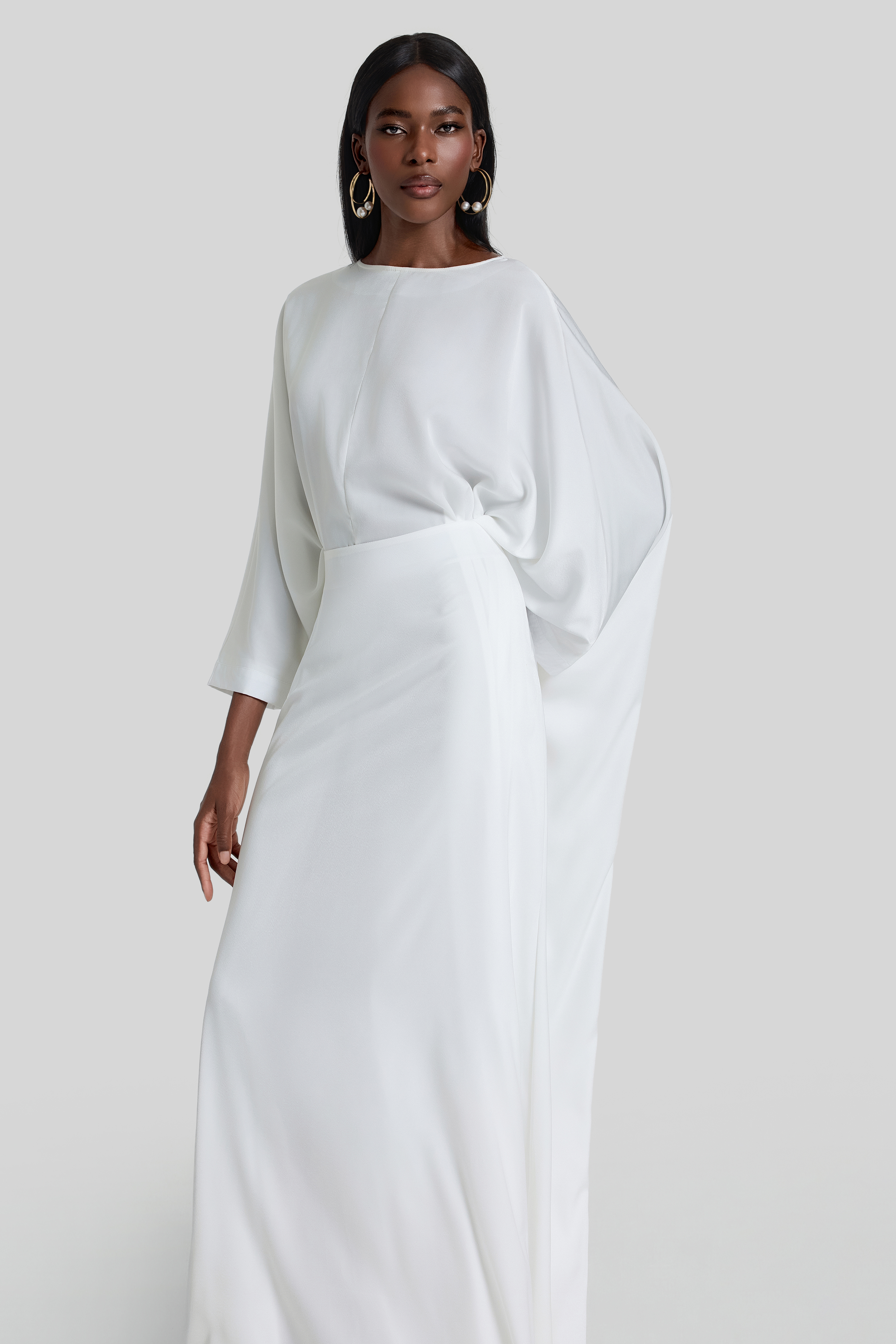 Satin Batwing Sleeve Top & High Waist Maxi Skirt Set