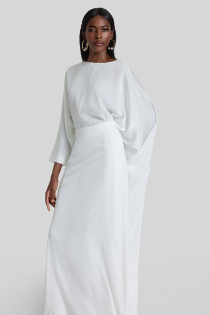 Satin Batwing Sleeve Top & High Waist Maxi Skirt Set