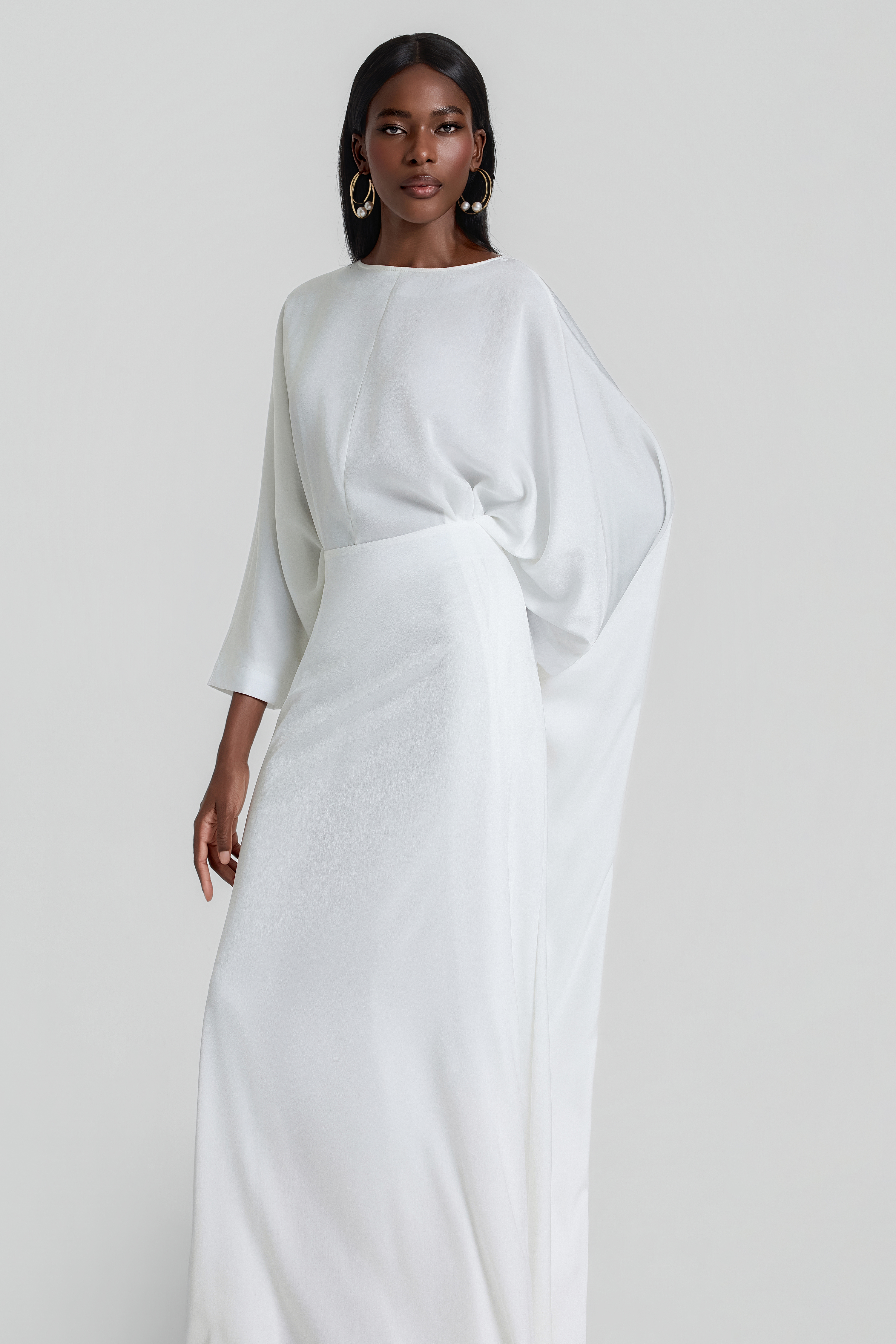 Satin Batwing Sleeve Top & High Waist Maxi Skirt Set