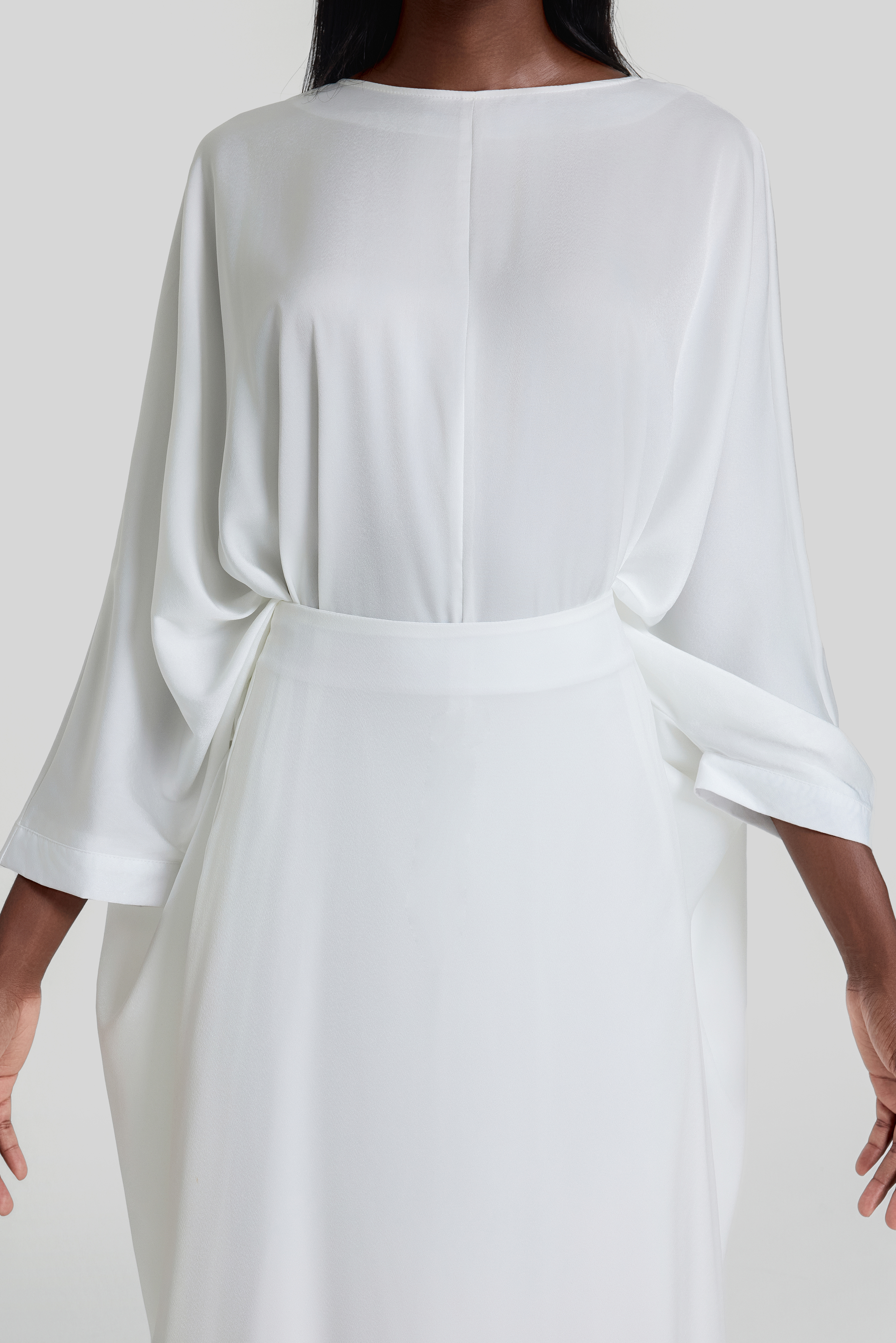 Satin Batwing Sleeve Top & High Waist Maxi Skirt Set