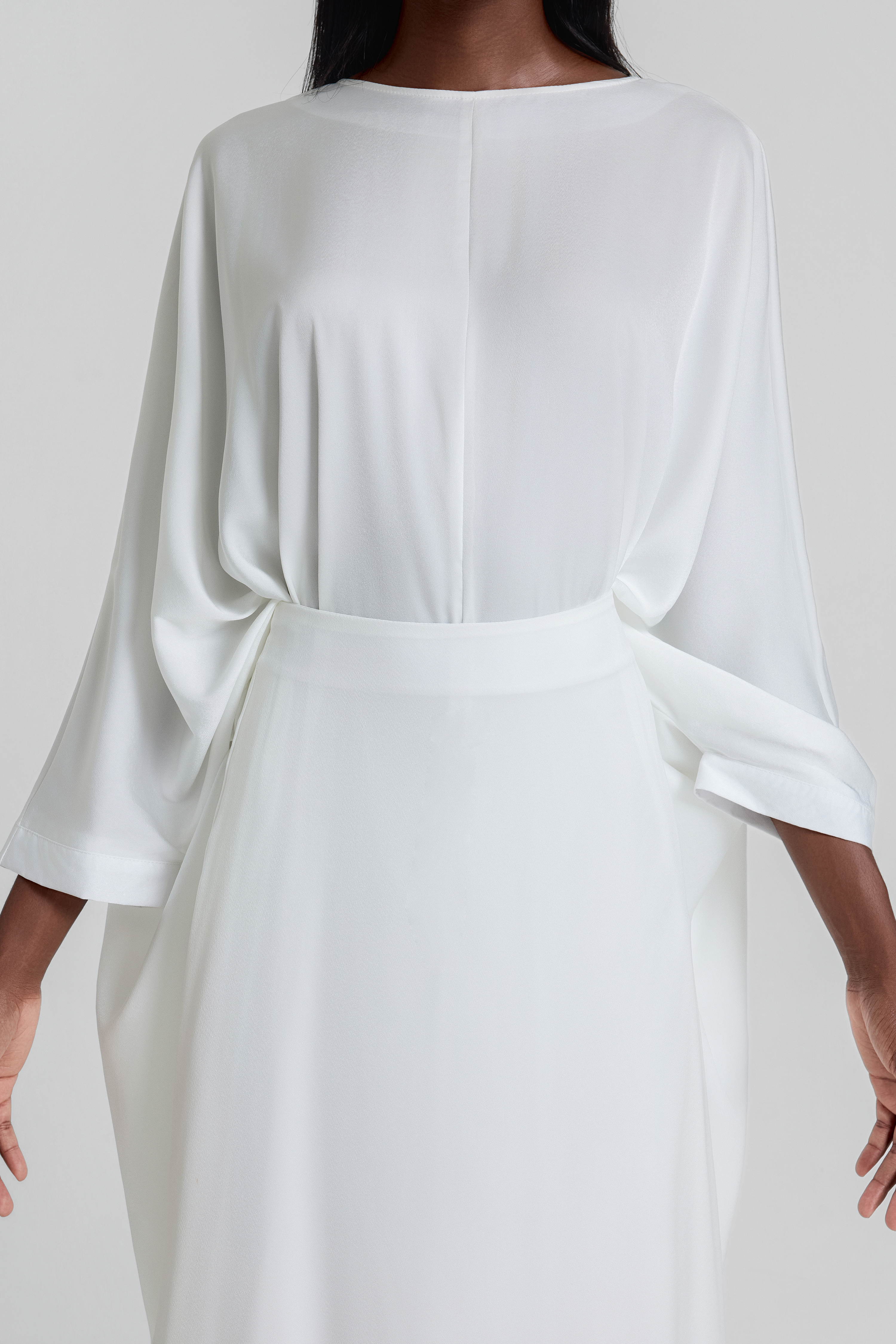 Satin Batwing Sleeve Top & High Waist Maxi Skirt Set