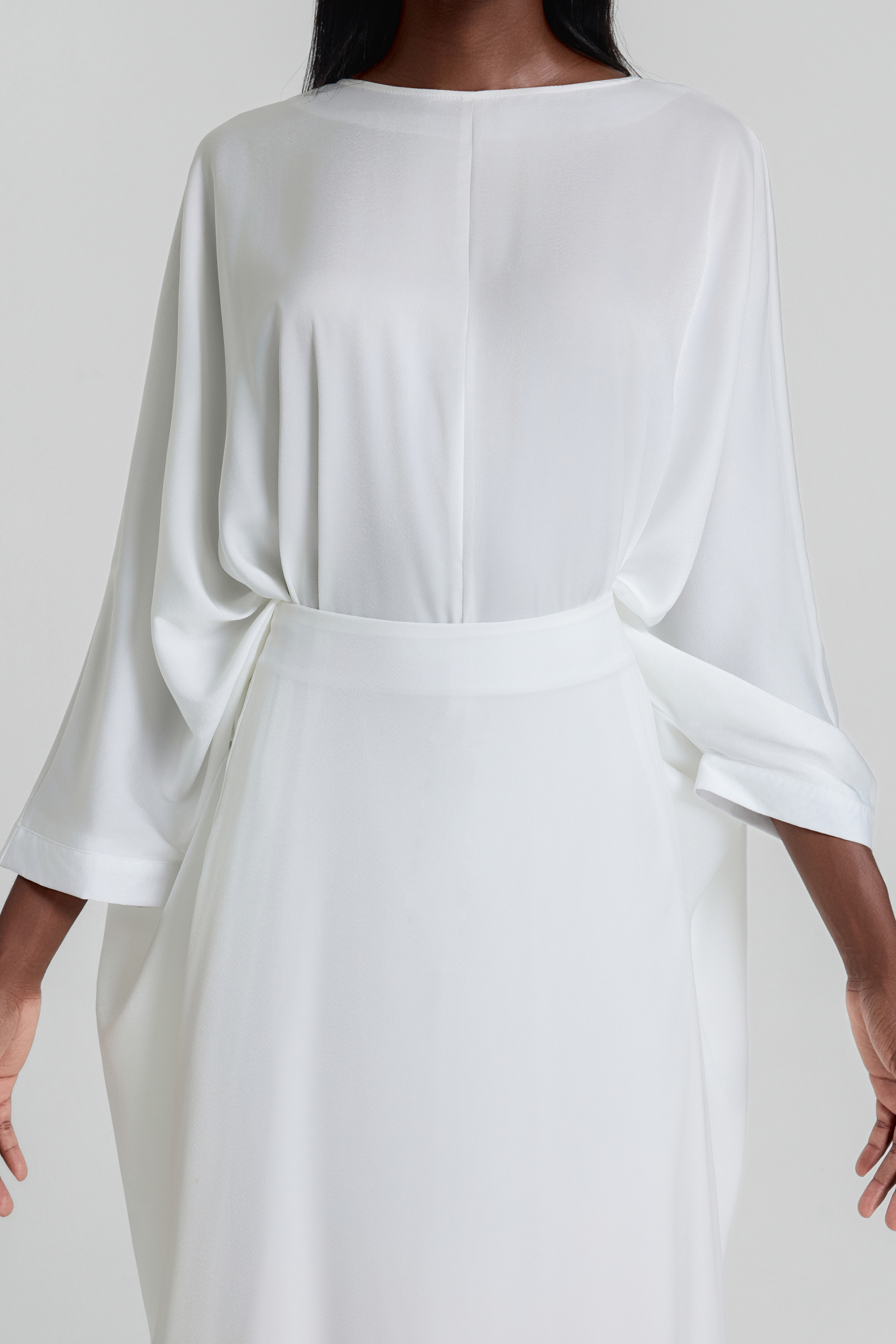 Satin Batwing Sleeve Top & High Waist Maxi Skirt Set