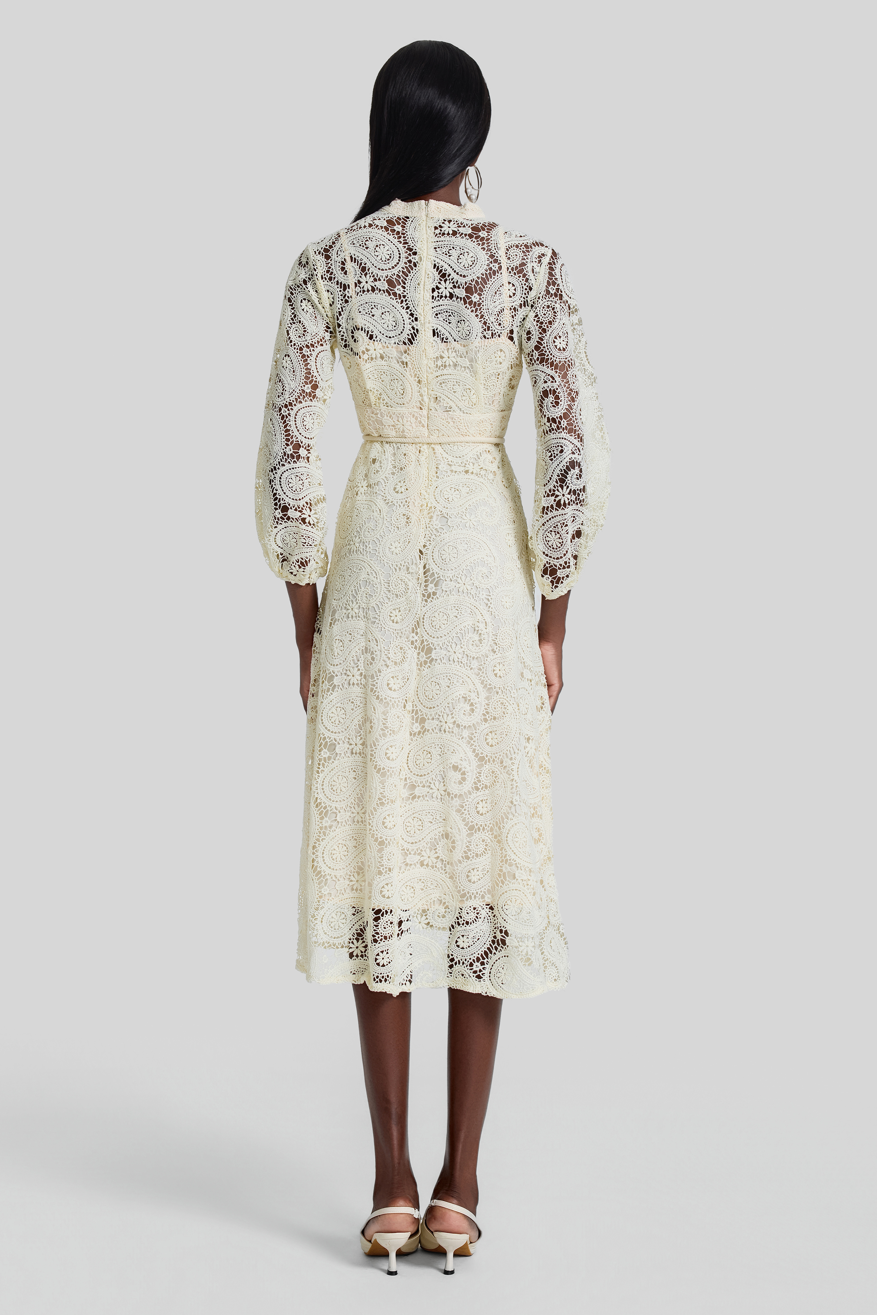 Lace Lantern Sleeve Lace Up Midi Dress