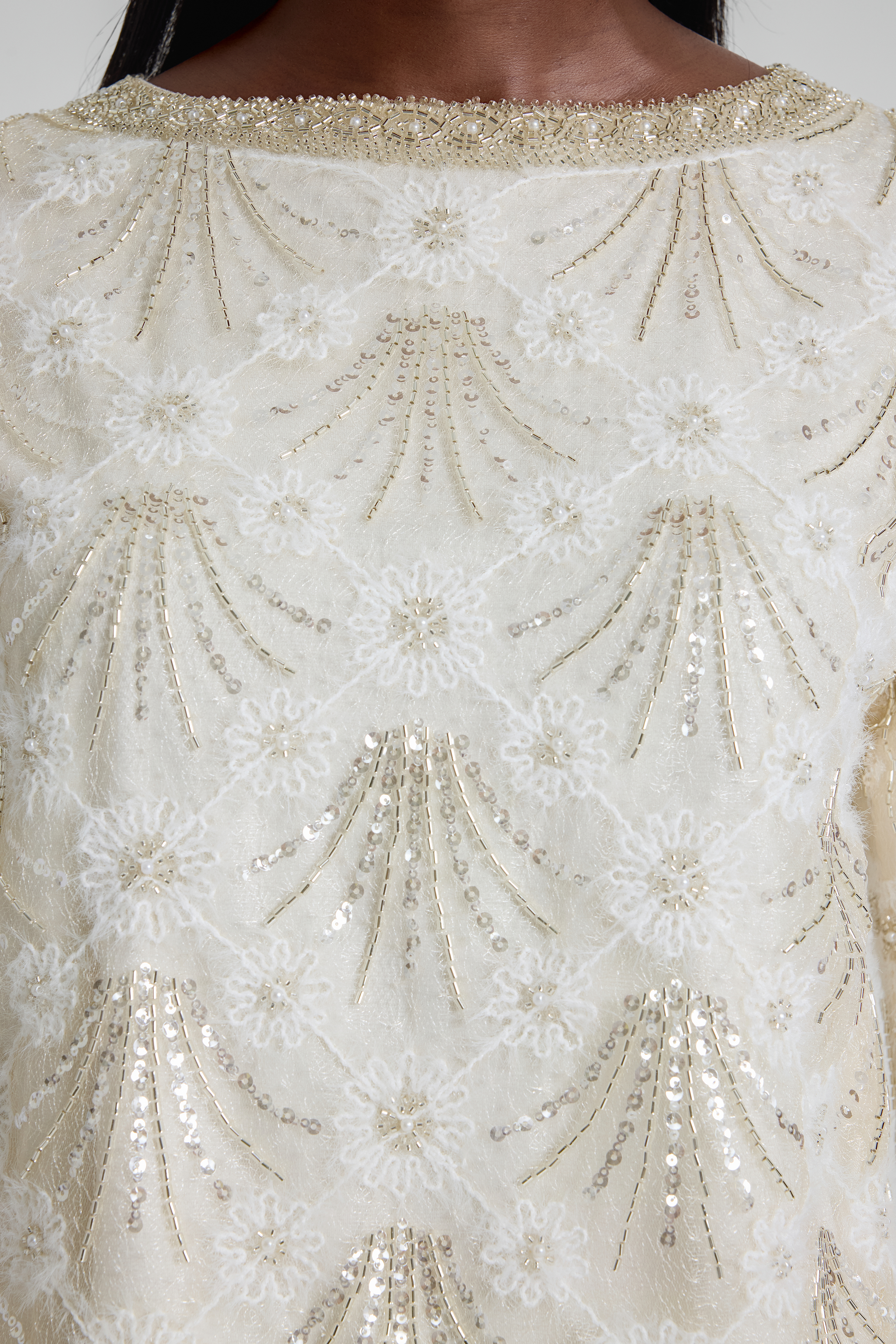 Nail Bead Embroidery Top & Low Waist Midi Skirt Set