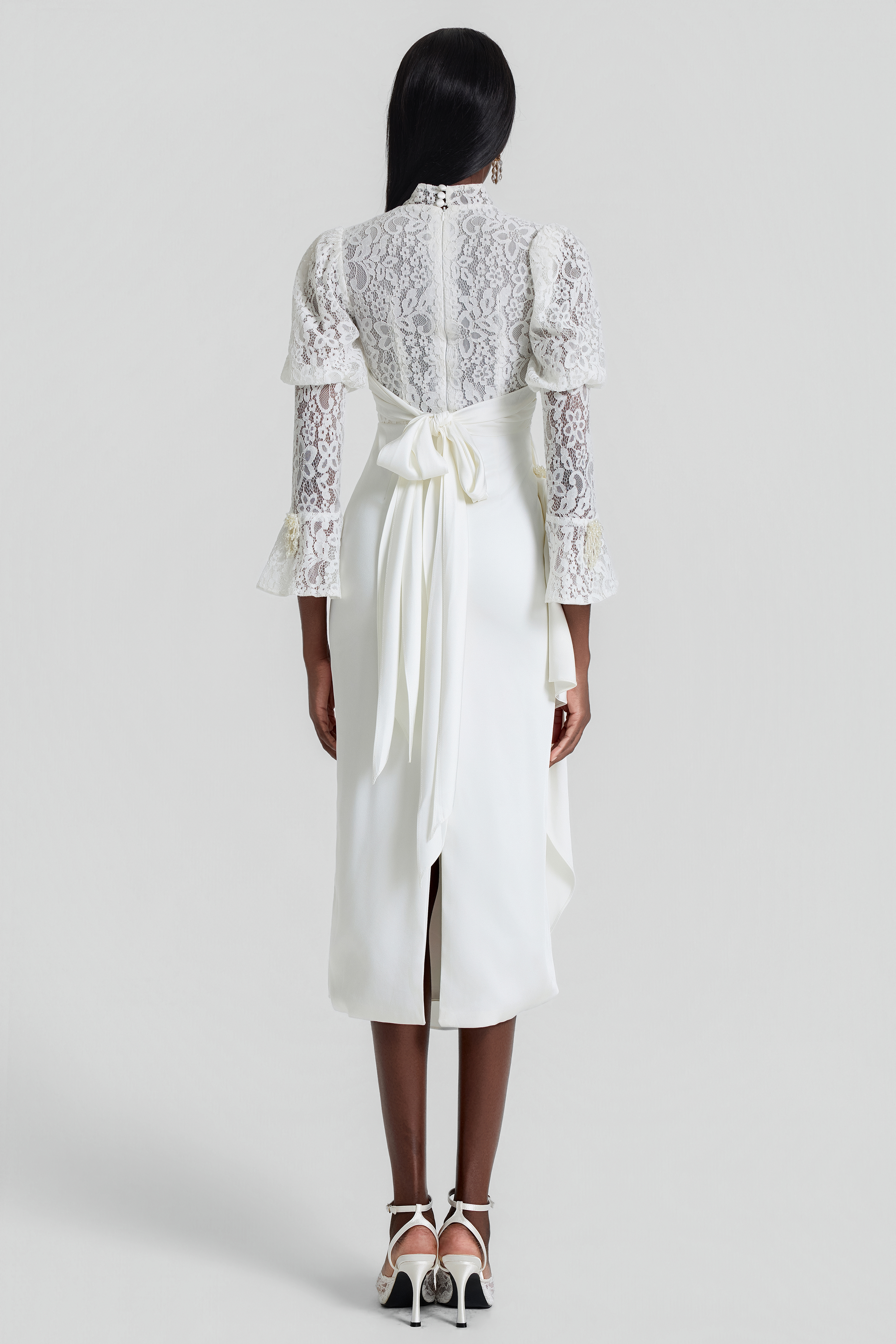 Lace Splicing Pleated Midi Dress