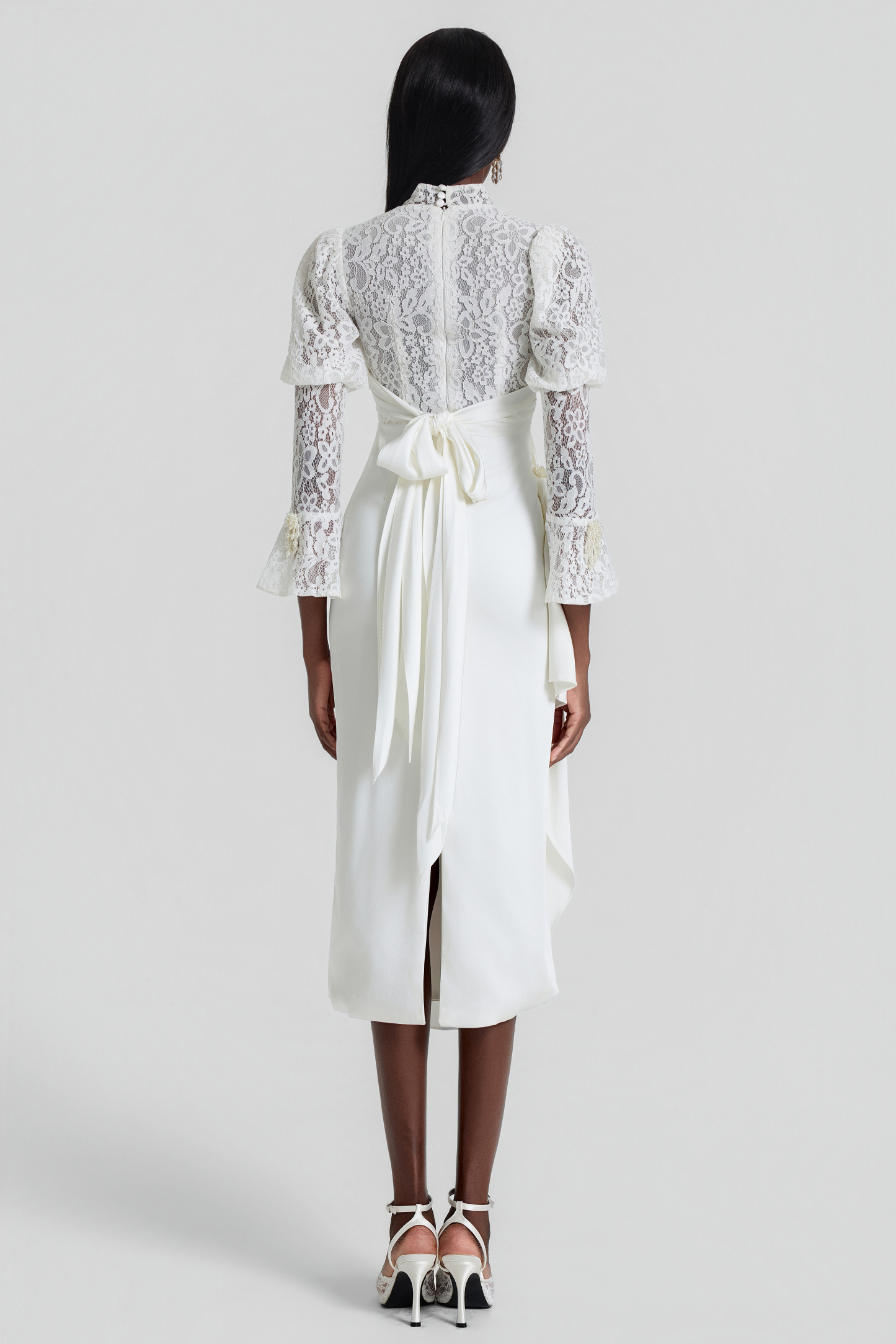 Lace Splicing Pleated Midi Dress
