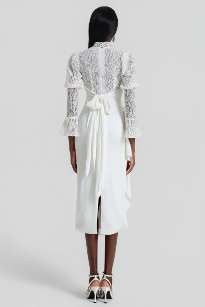 Lace Splicing Pleated Midi Dress