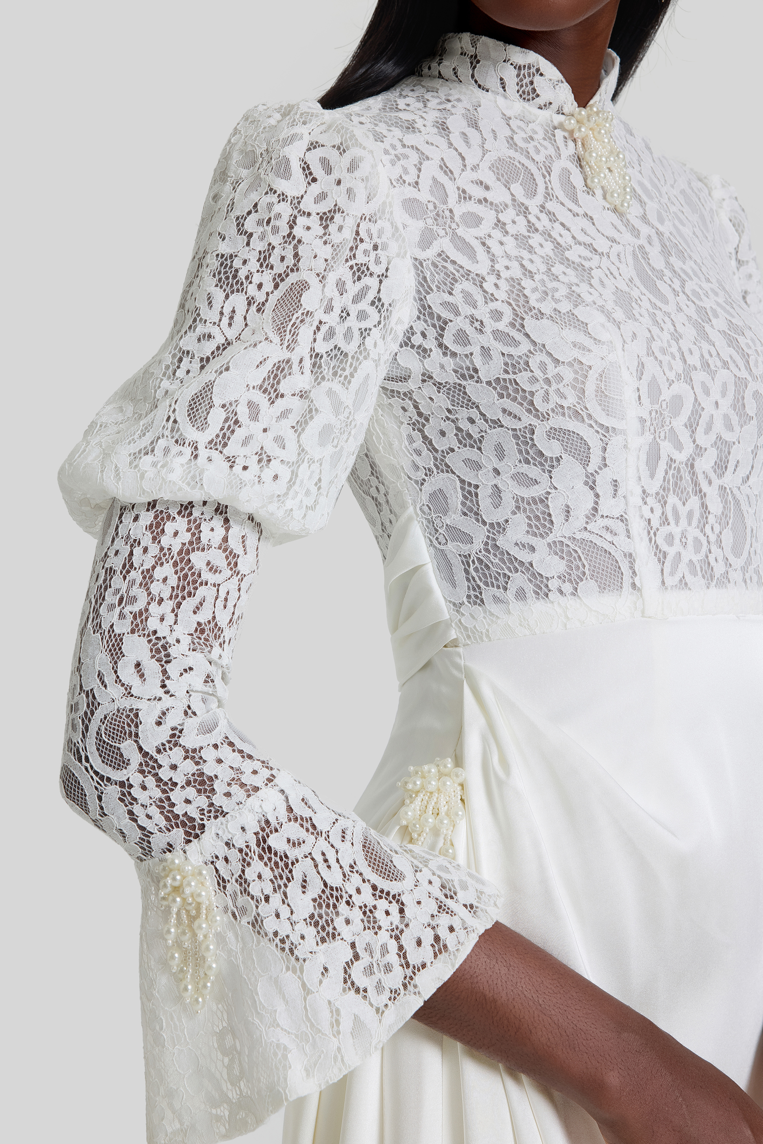 Lace Splicing Pleated Midi Dress