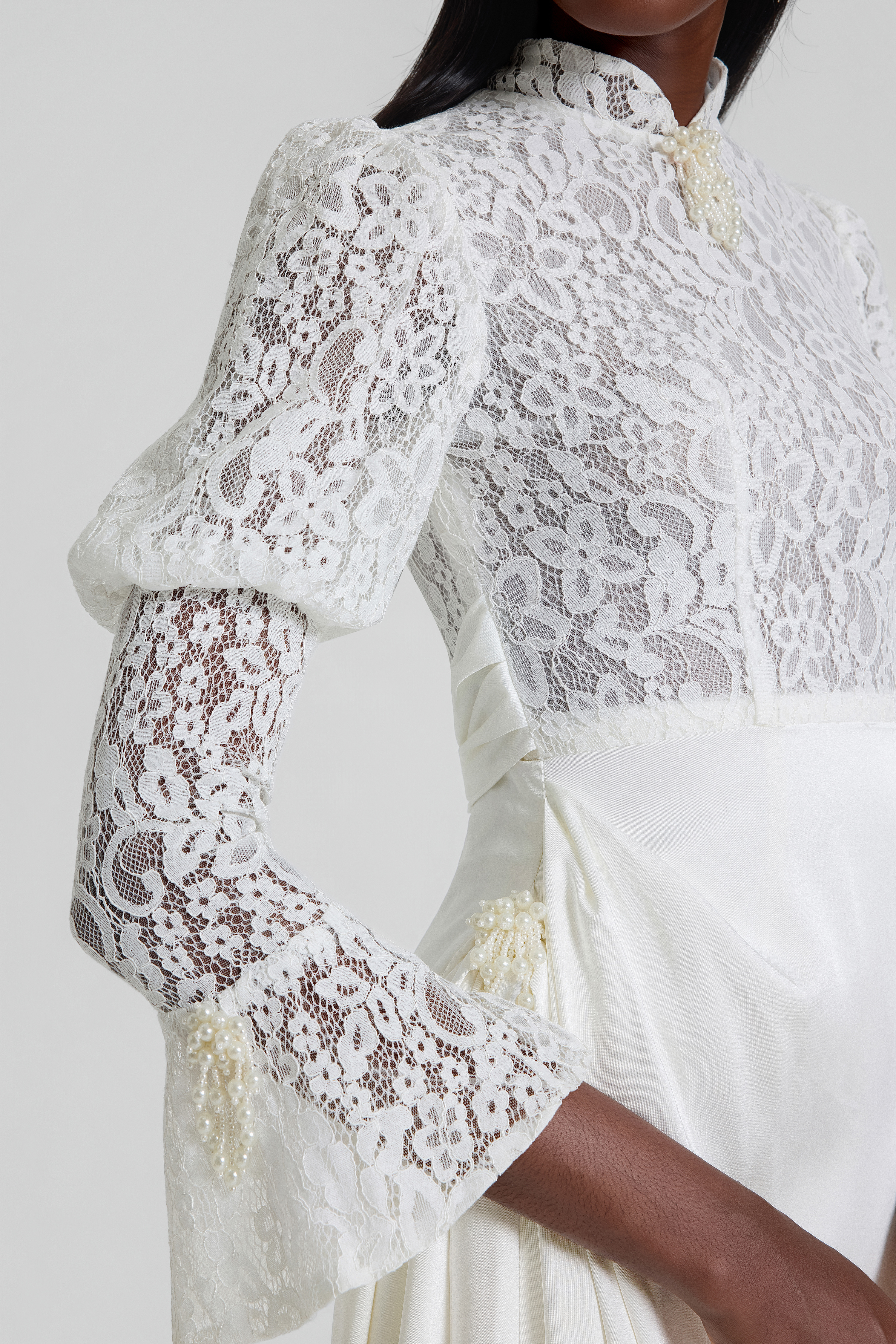 Lace Splicing Pleated Midi Dress