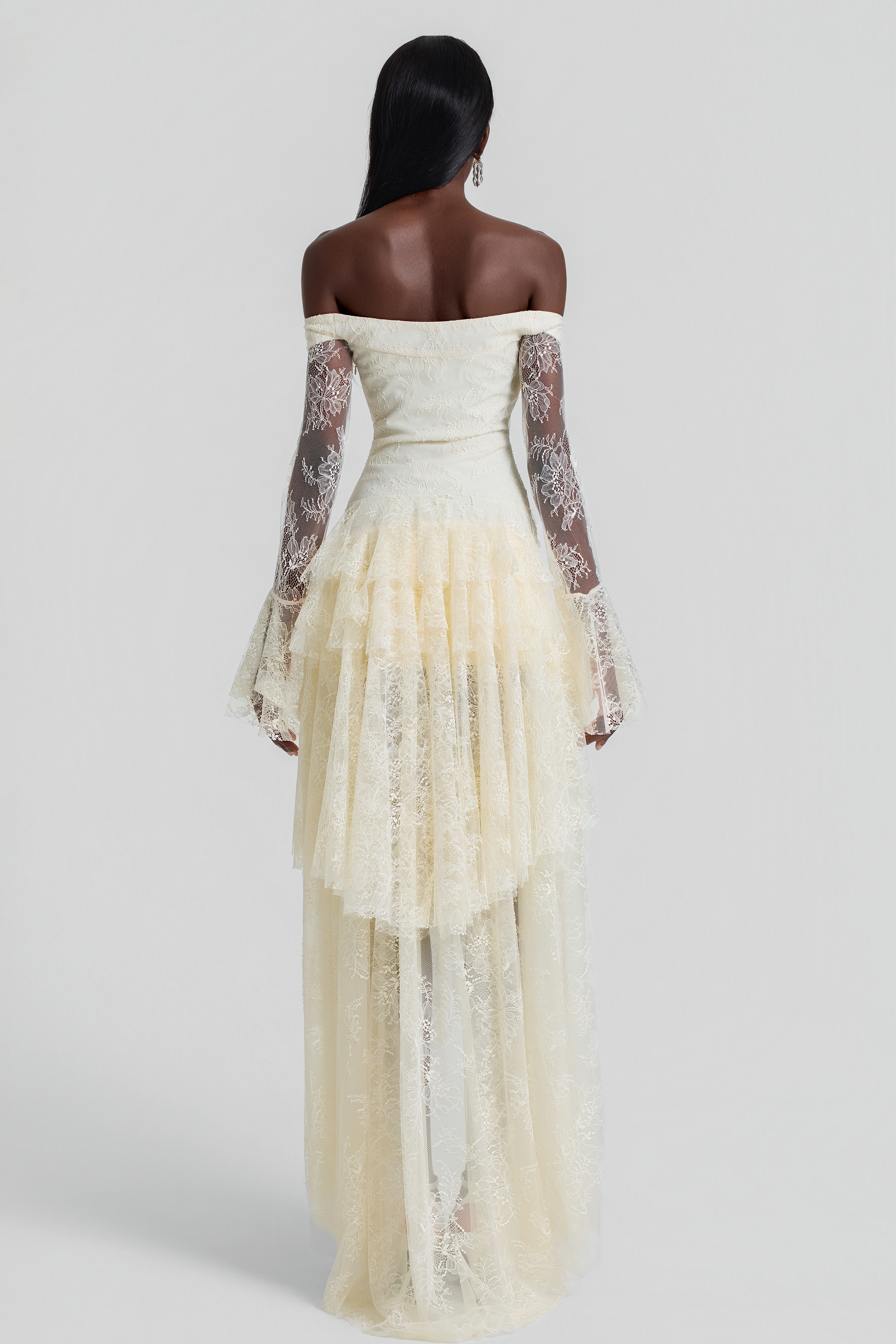 Lace Off Shoulder Ruffle Maxi Dress
