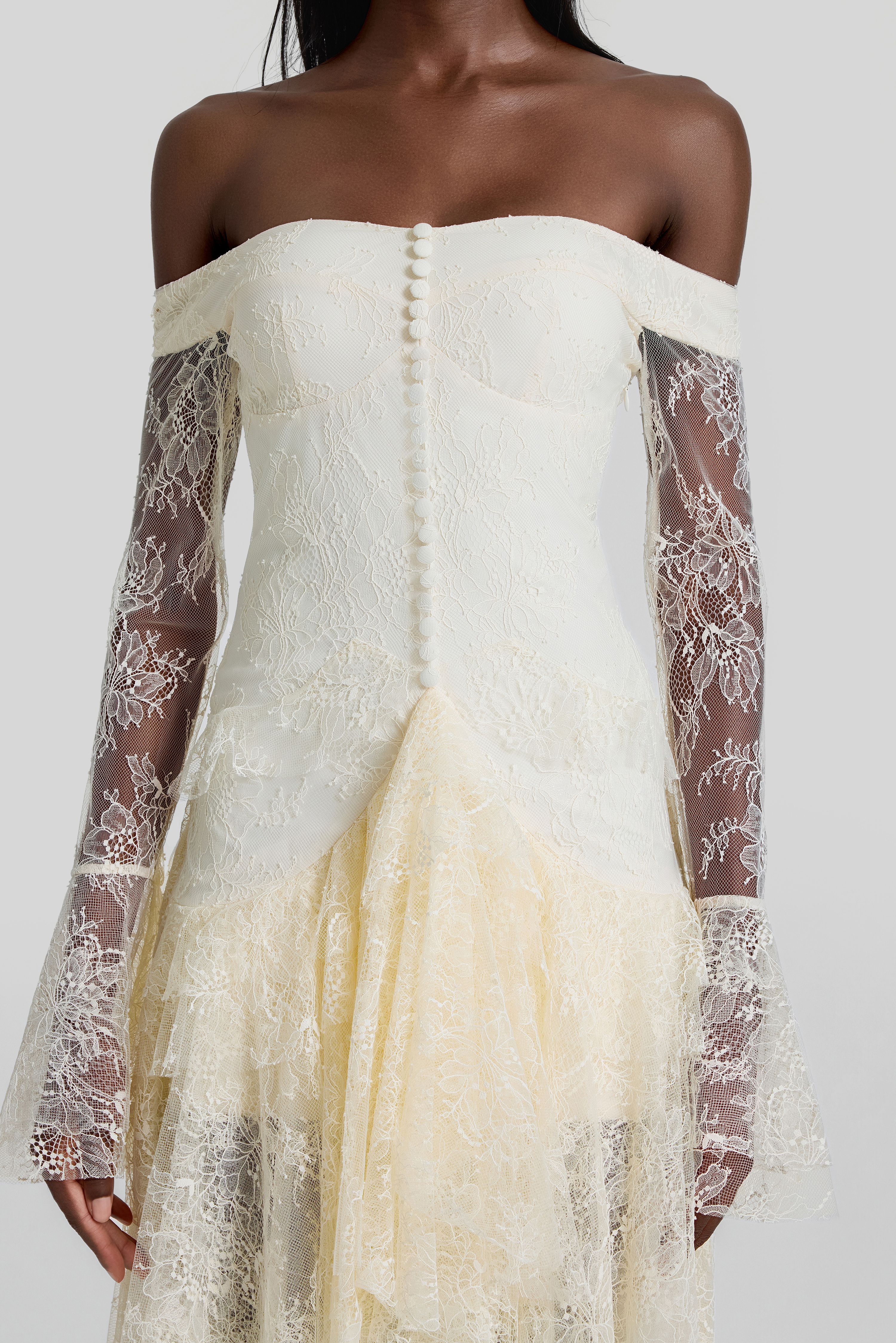 Lace Off Shoulder Ruffle Maxi Dress