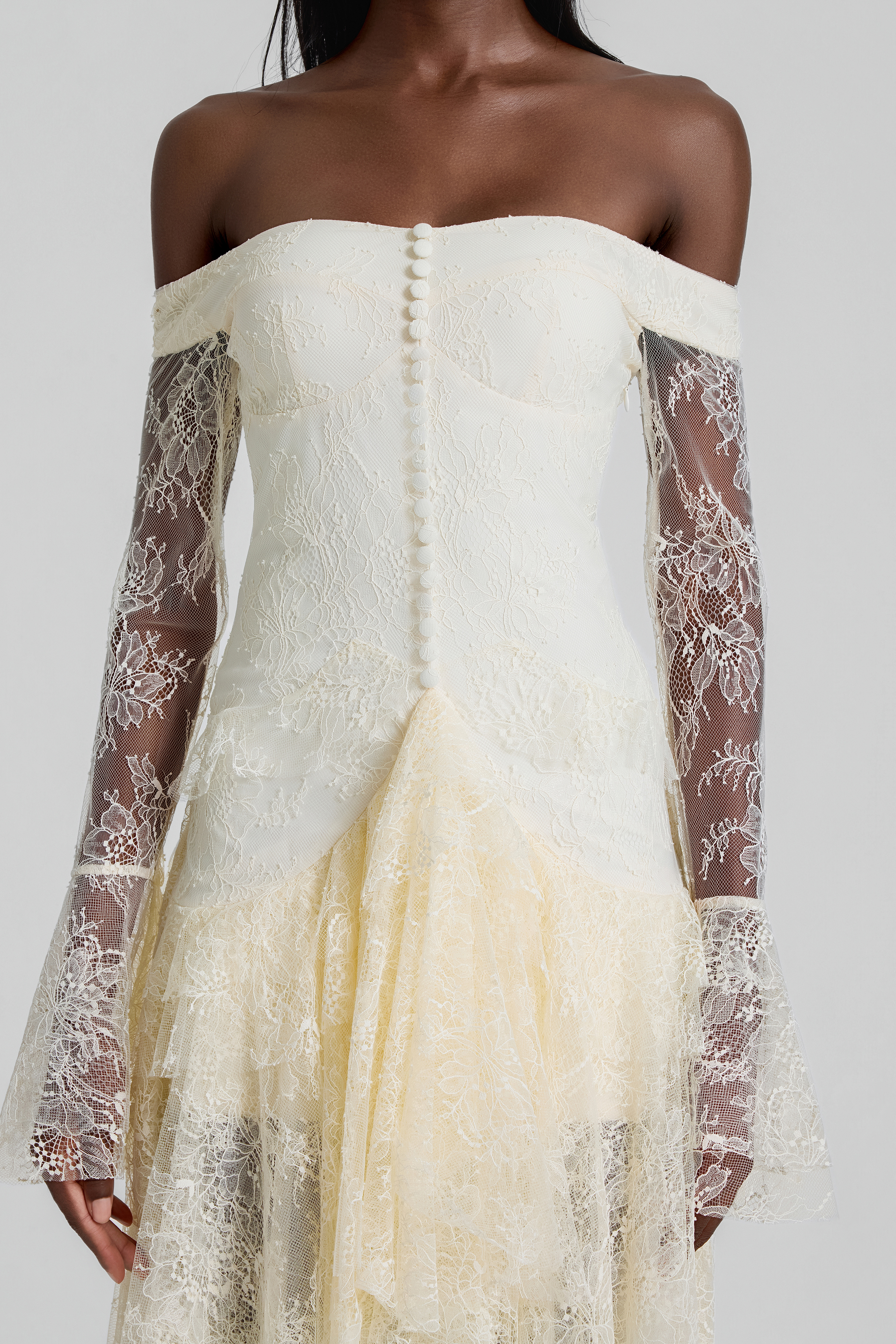 Lace Off Shoulder Ruffle Maxi Dress