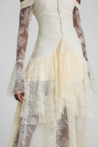 Lace Off Shoulder Ruffle Maxi Dress