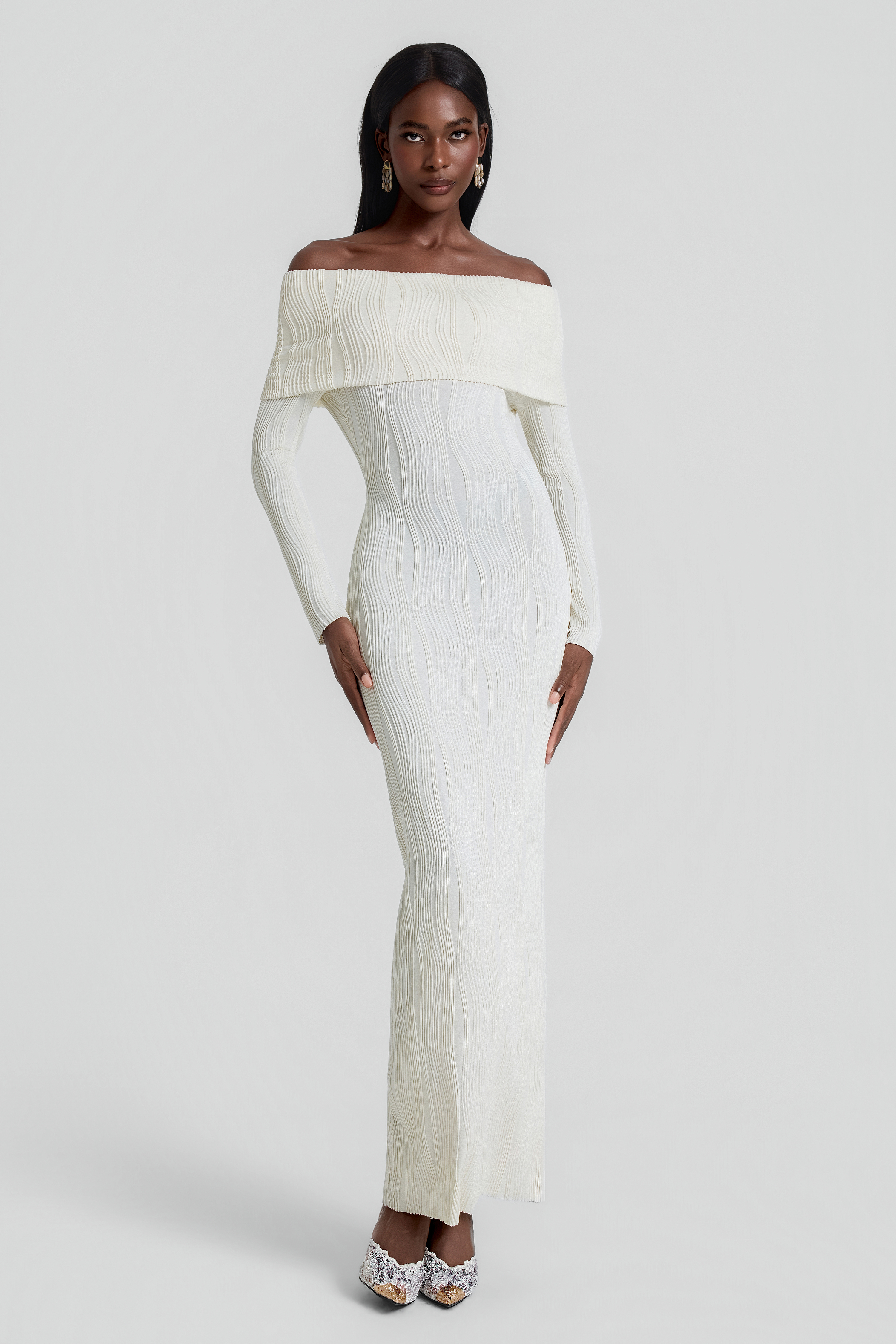 Jersey Off Shoulder Bodycon Maxi Dress