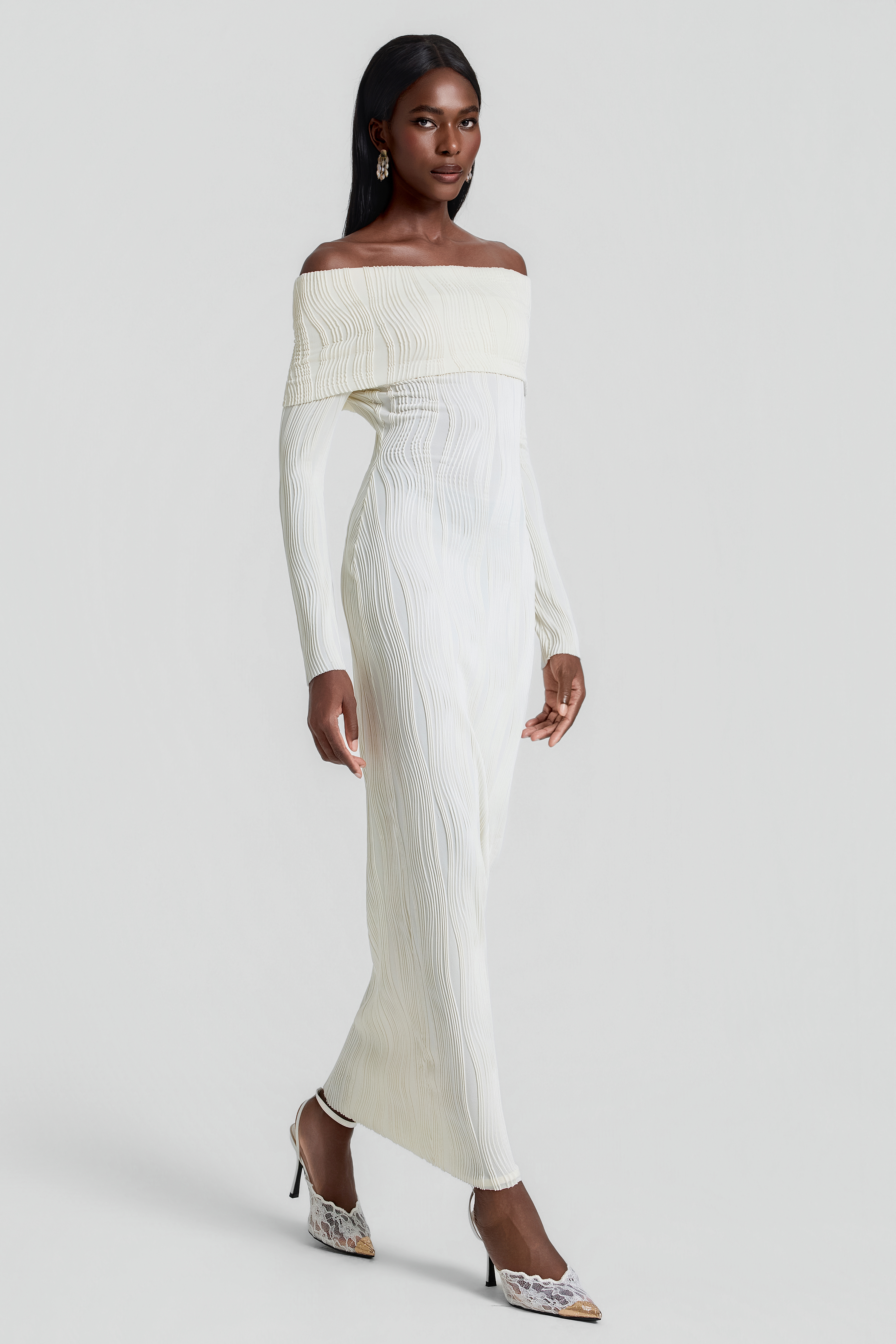 Jersey Off Shoulder Bodycon Maxi Dress