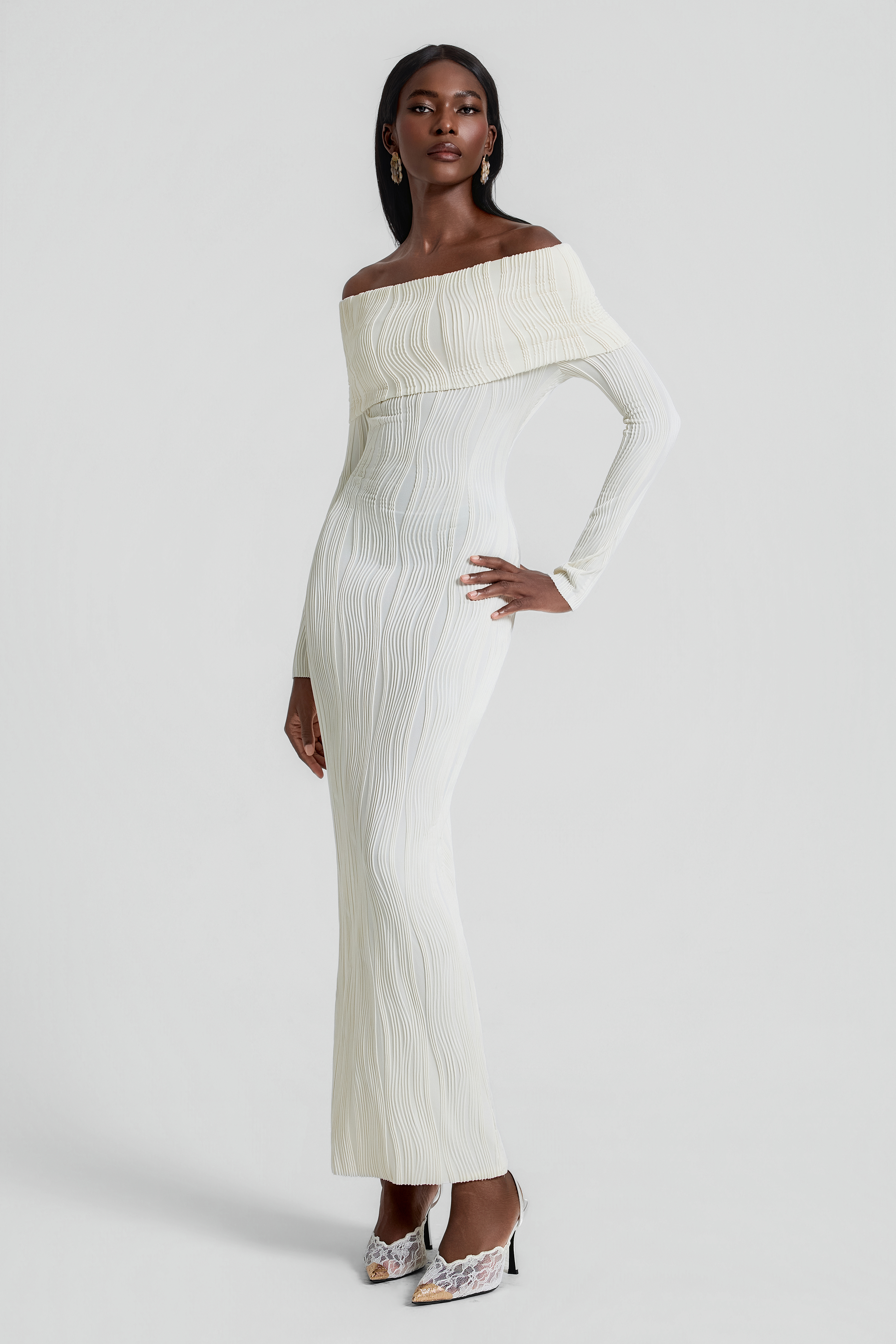 Jersey Off Shoulder Bodycon Maxi Dress