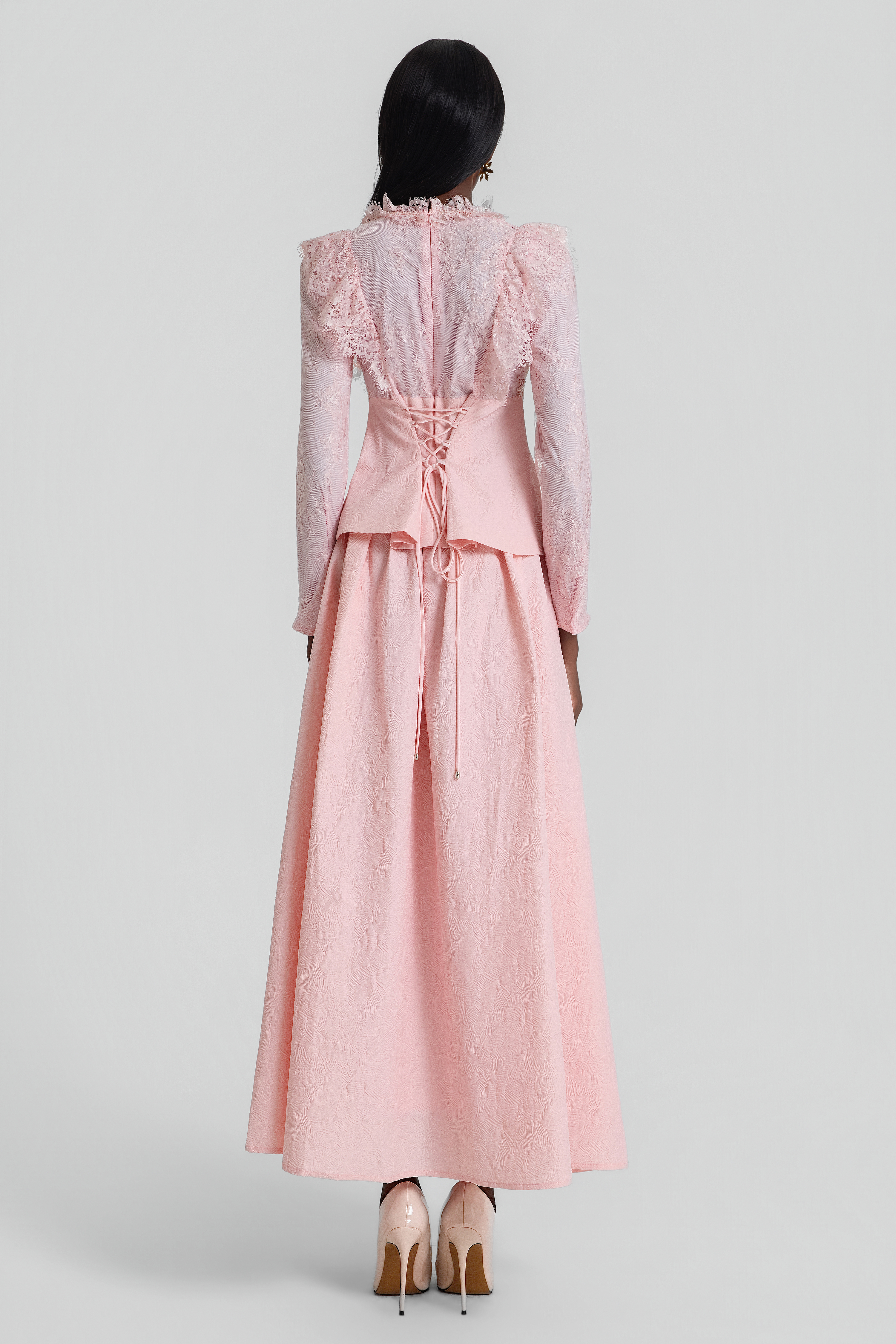 Lace Embroidered Top & Mid Waist Maxi Skirt Set