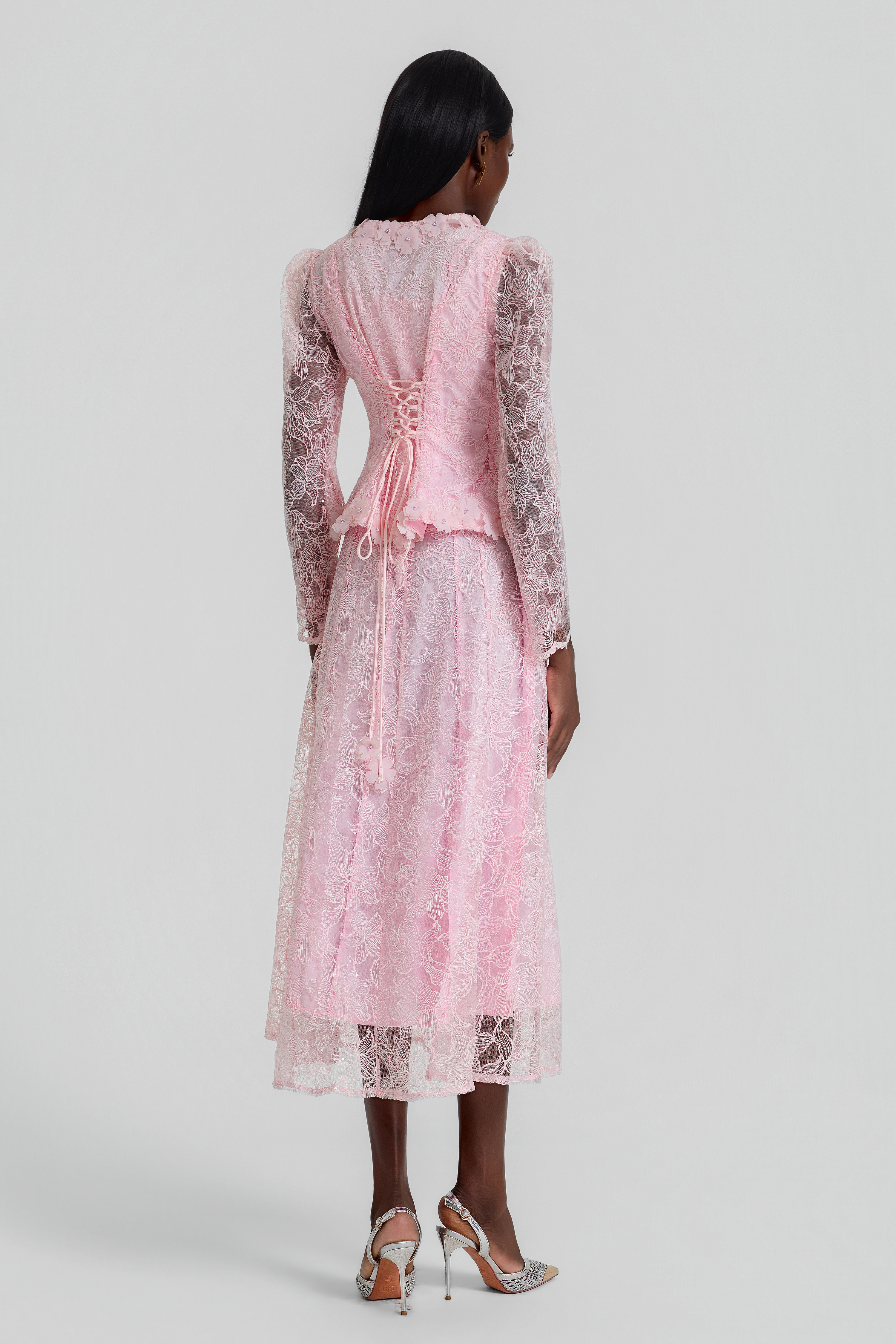 Lace 3D Flower Jacket & Sleeveless Midi Dress Set