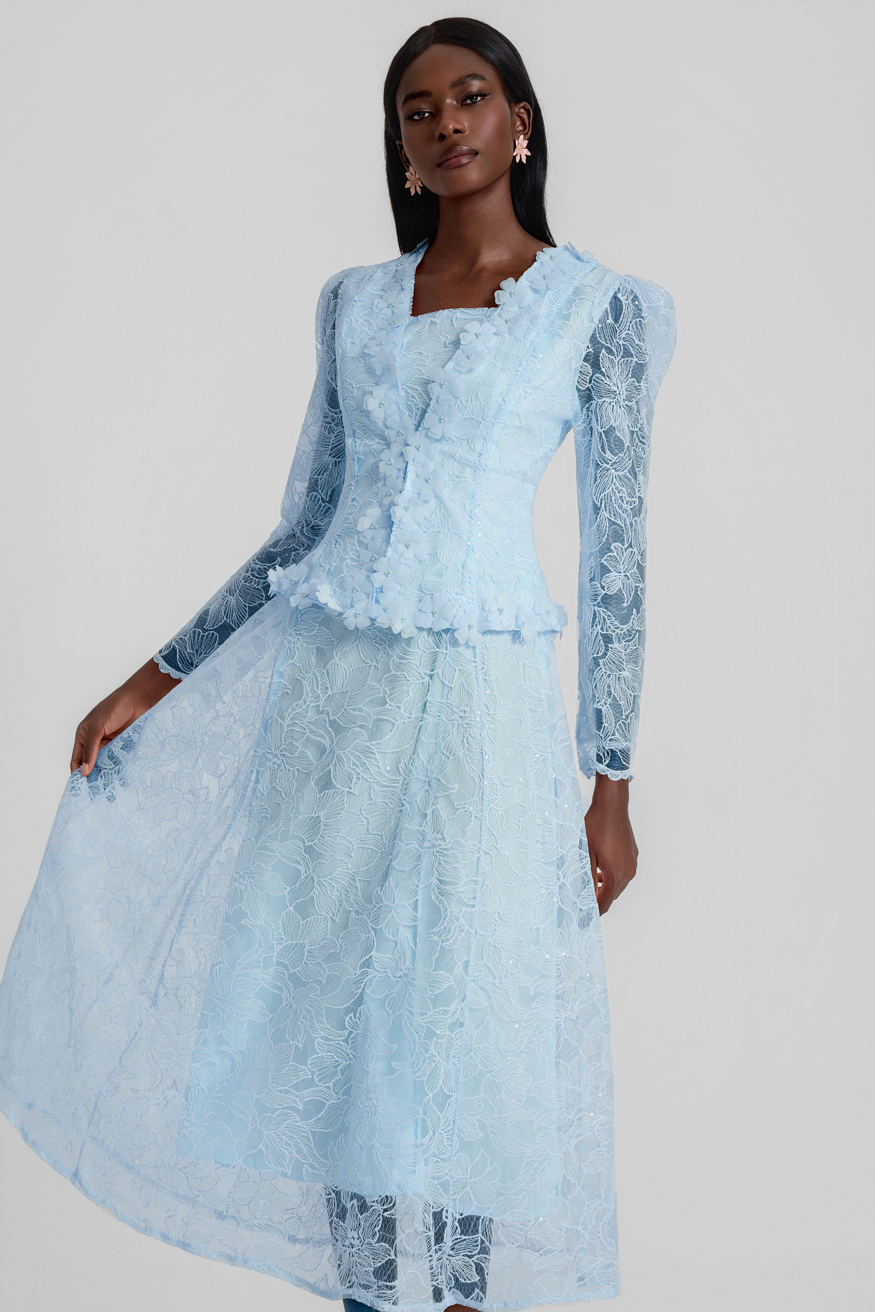 Lace 3D Flower Jacket & Sleeveless Midi Dress Set