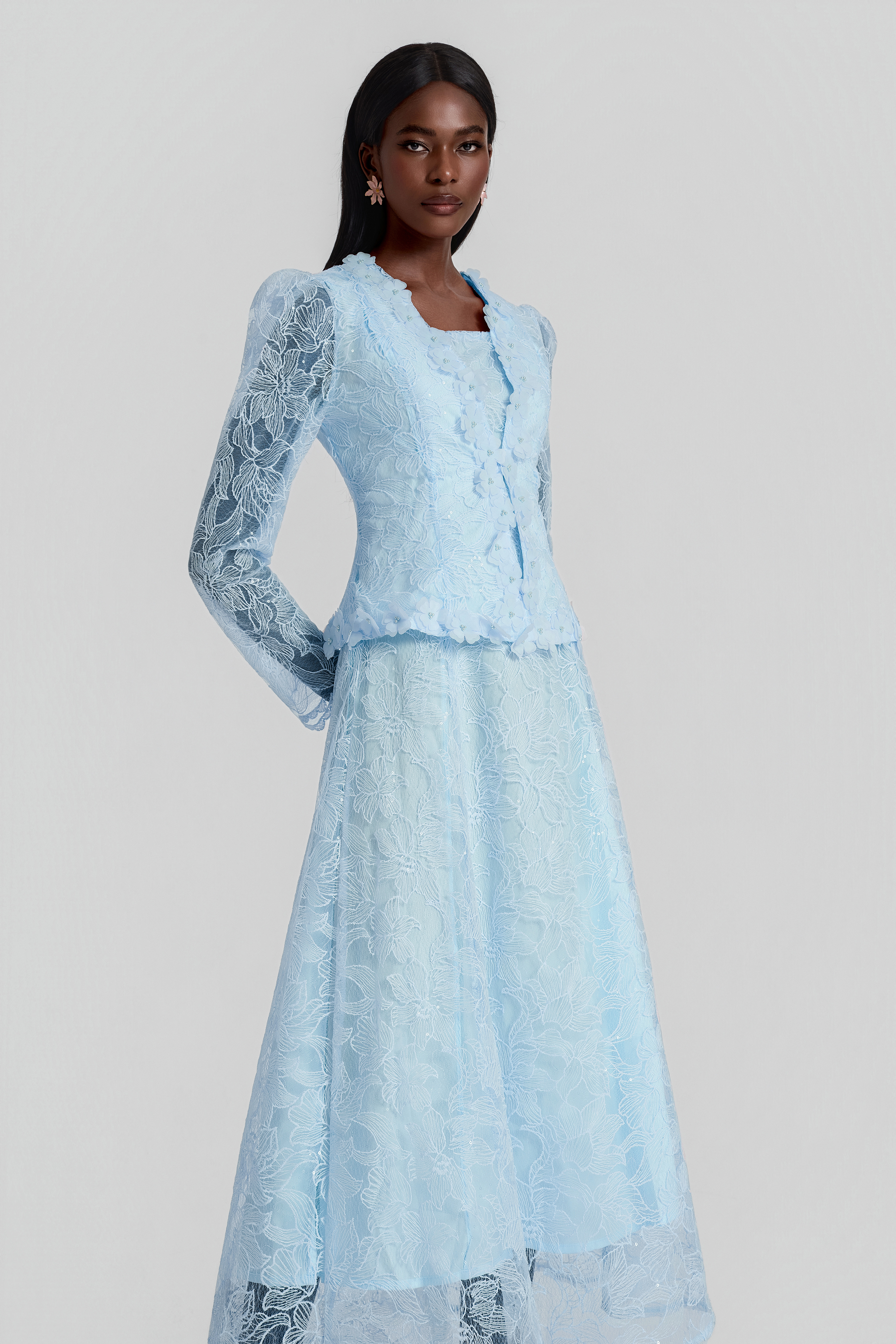 Lace 3D Flower Jacket & Sleeveless Midi Dress Set