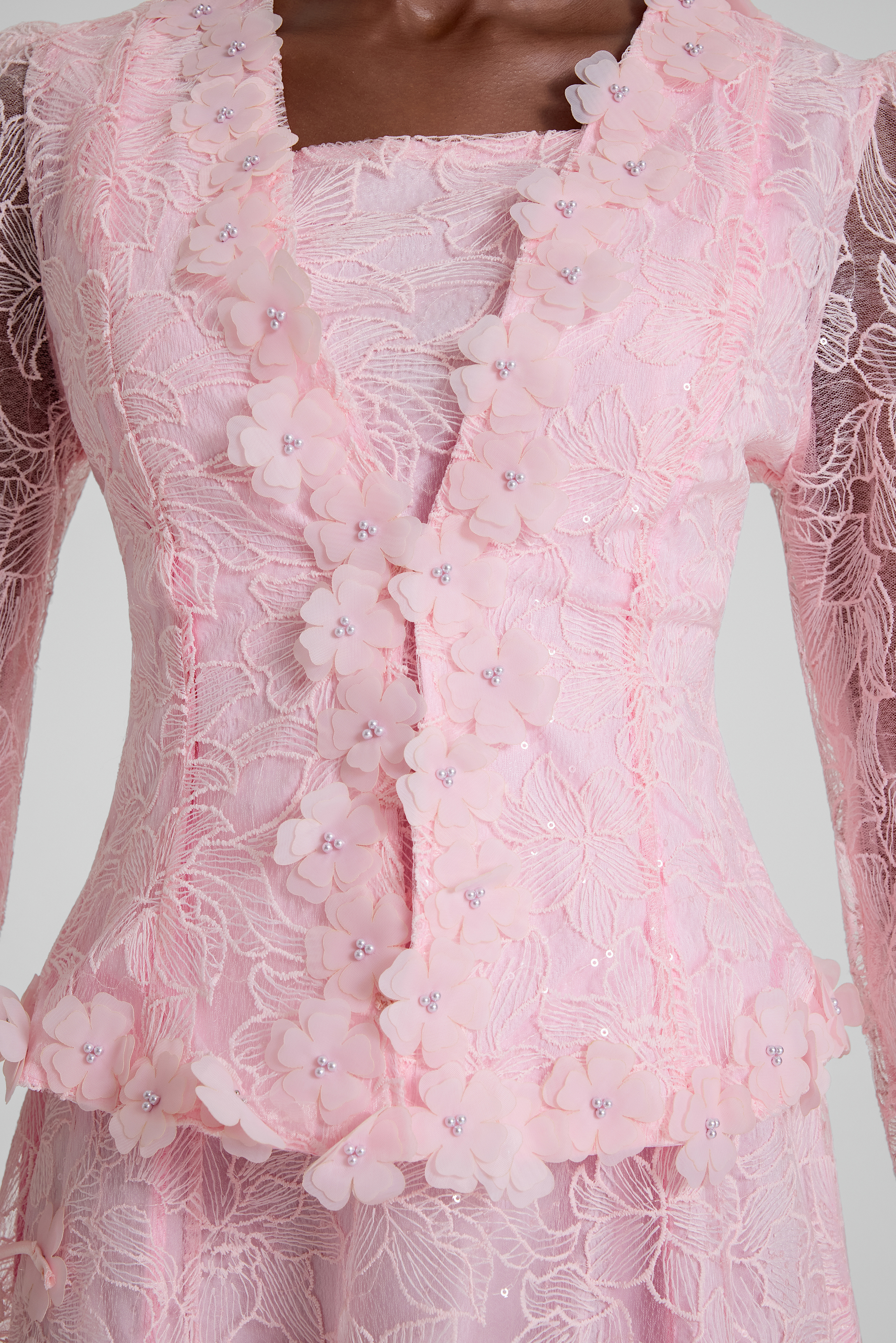 Lace 3D Flower Jacket & Sleeveless Midi Dress Set