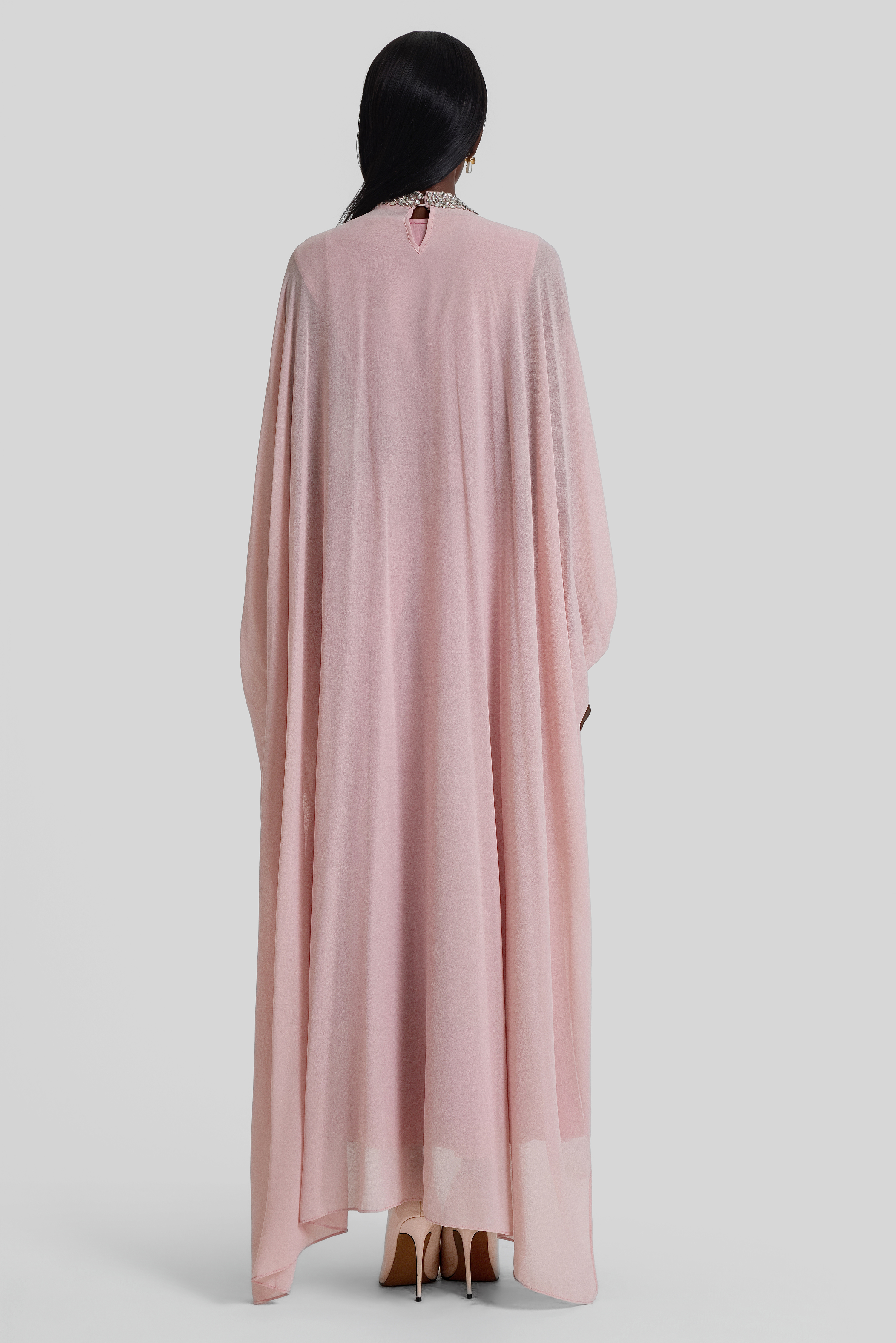 Rhinestone Rivets Batwing Sleeve Maxi Dress With Cape