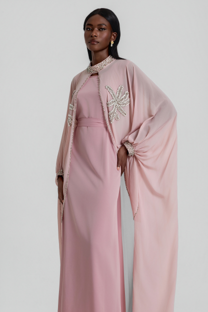 Rhinestone Rivets Batwing Sleeve Maxi Dress With Cape