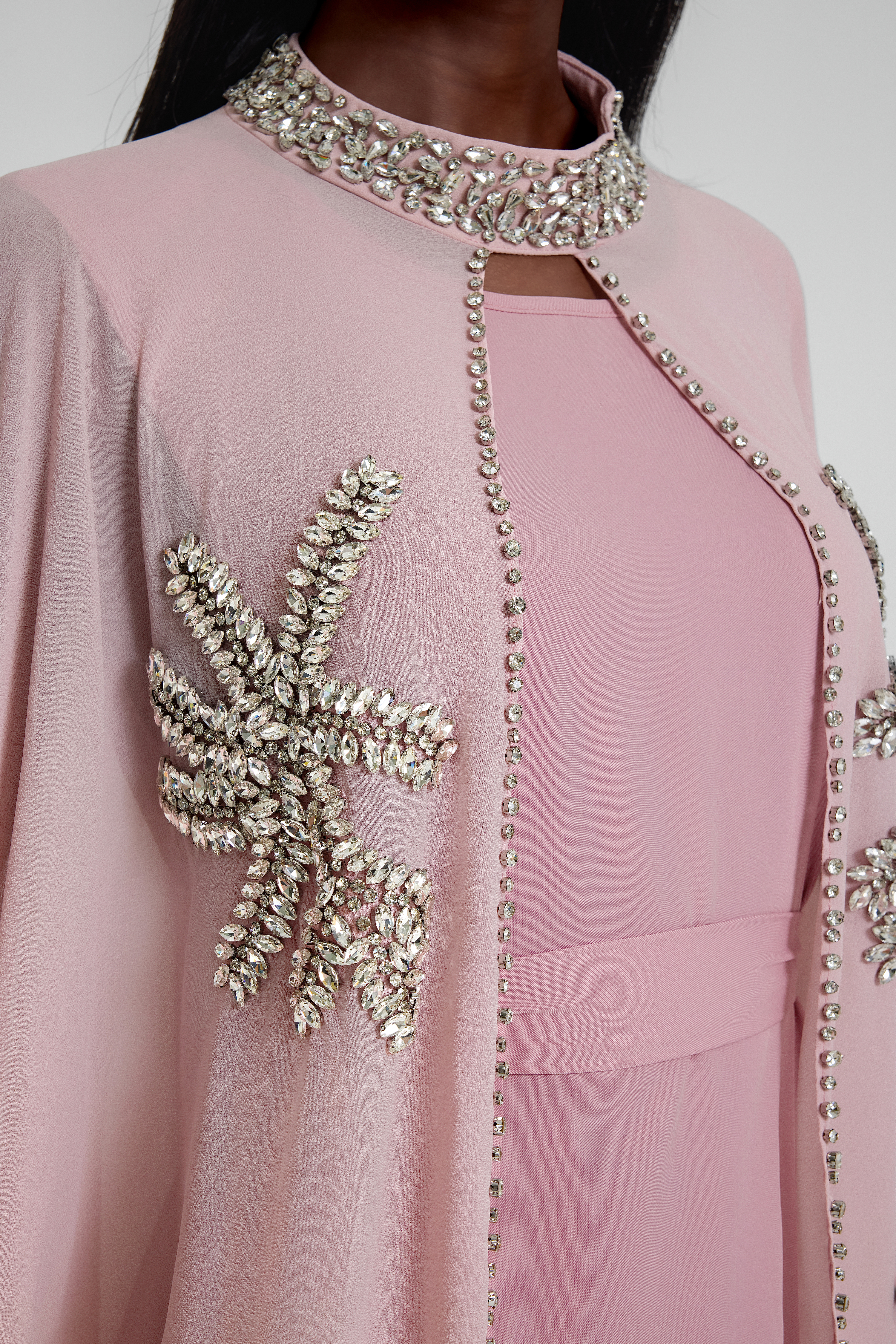 Rhinestone Rivets Batwing Sleeve Maxi Dress With Cape