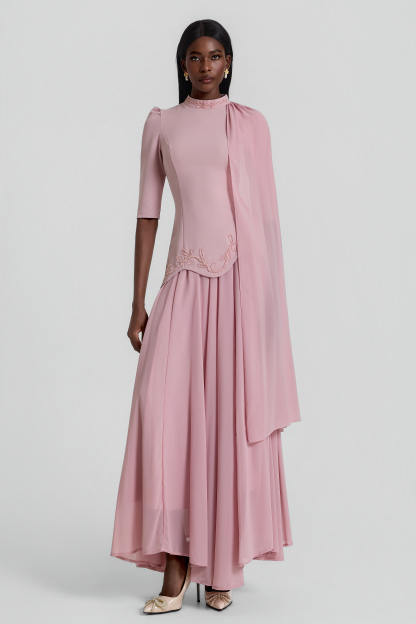 Beaded Cape Top & Mid Waist Maxi Skirt Set