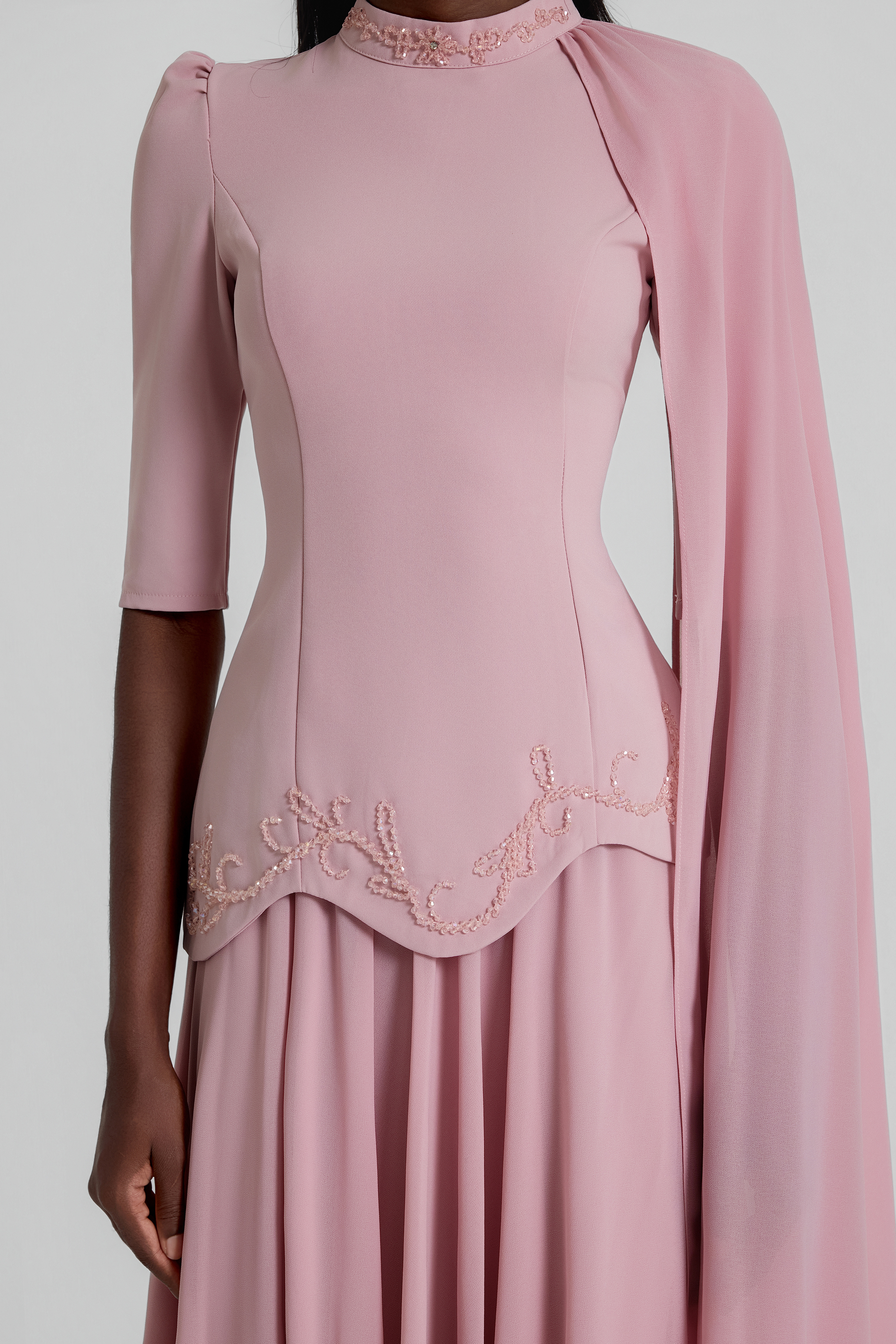 Beaded Cape Top & Mid Waist Maxi Skirt Set