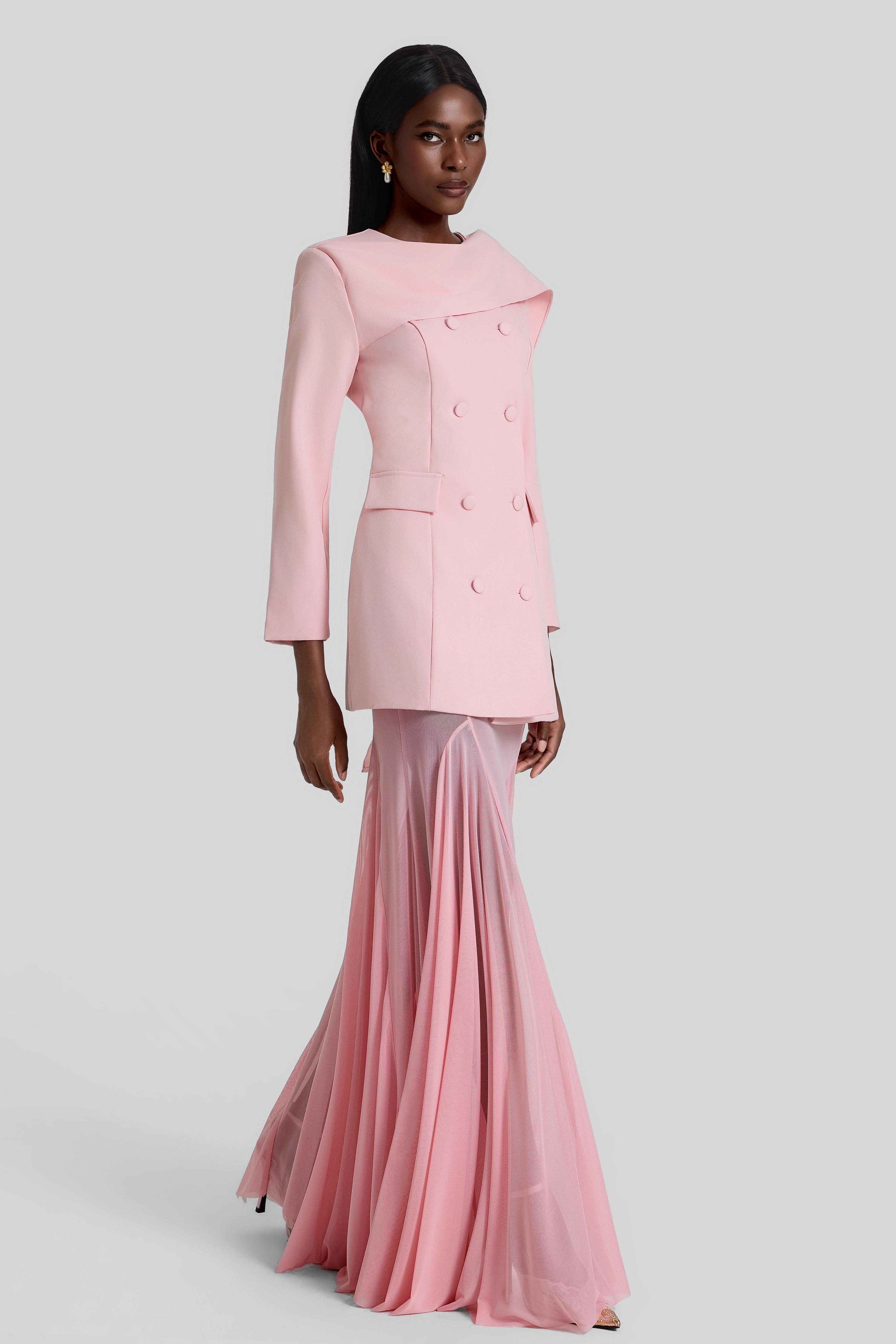 Double Breasted Long Sleeve Blazer & Mid Waist Maxi Skirt Set