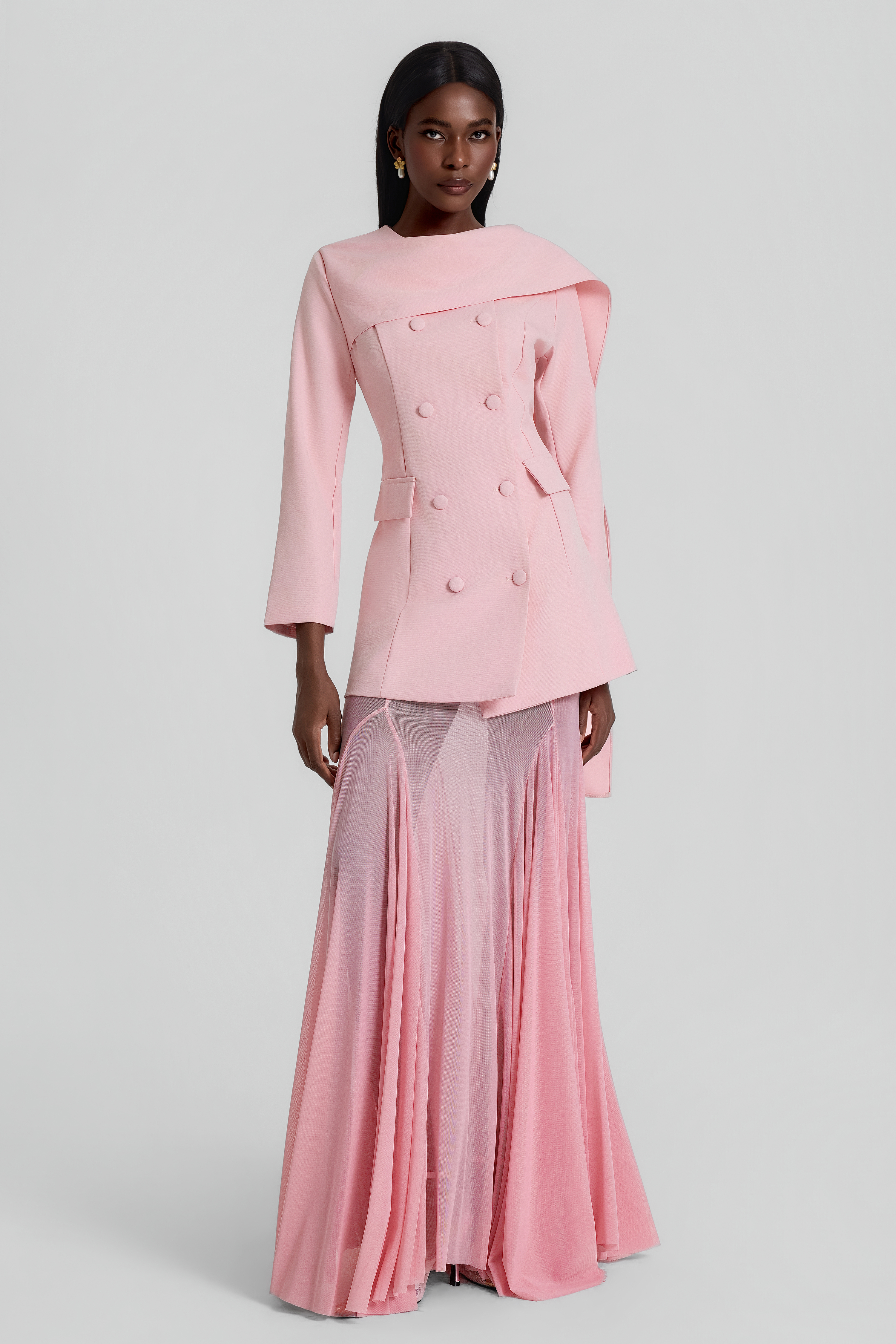 Double Breasted Long Sleeve Blazer & Mid Waist Maxi Skirt Set