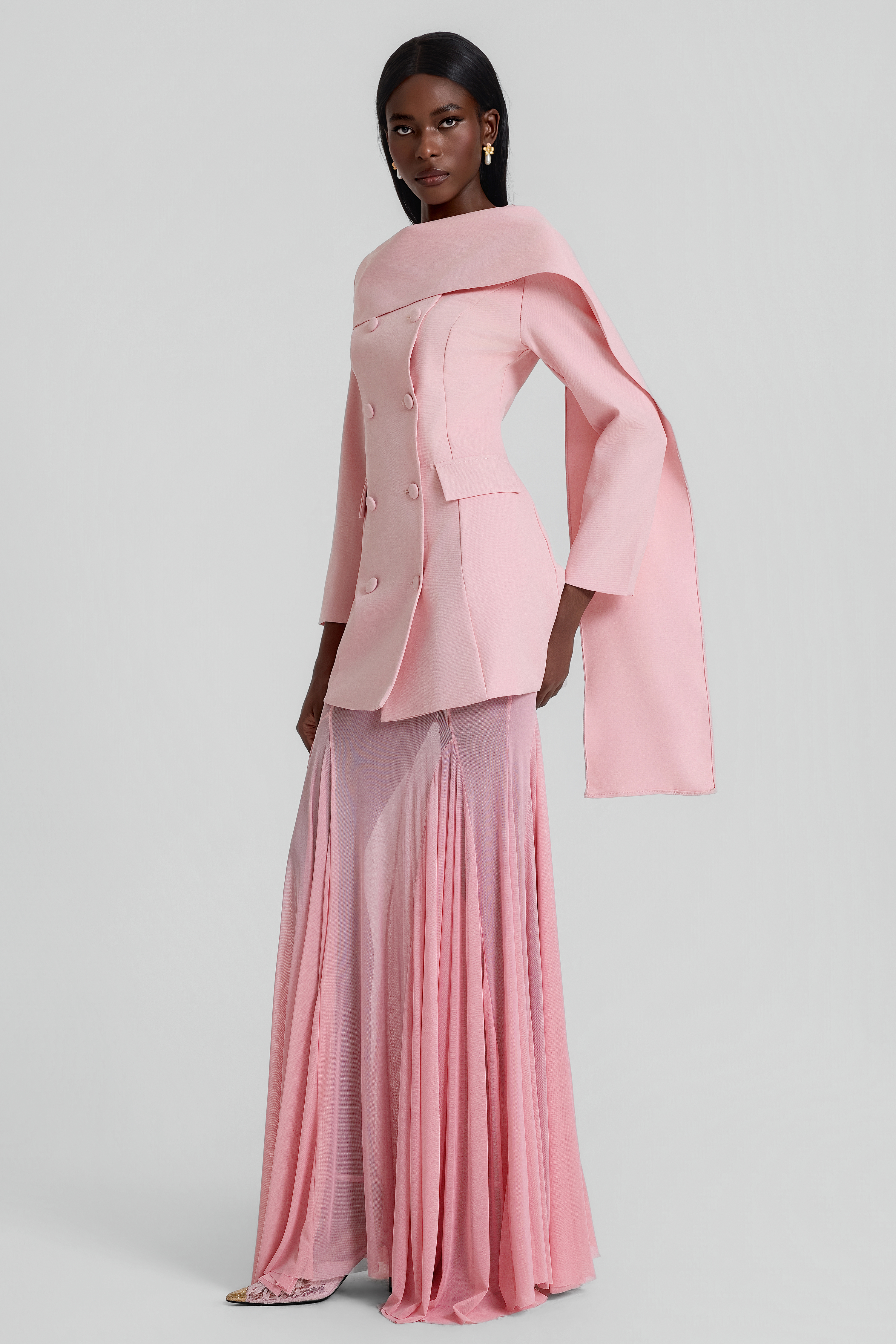 Double Breasted Long Sleeve Blazer & Mid Waist Maxi Skirt Set
